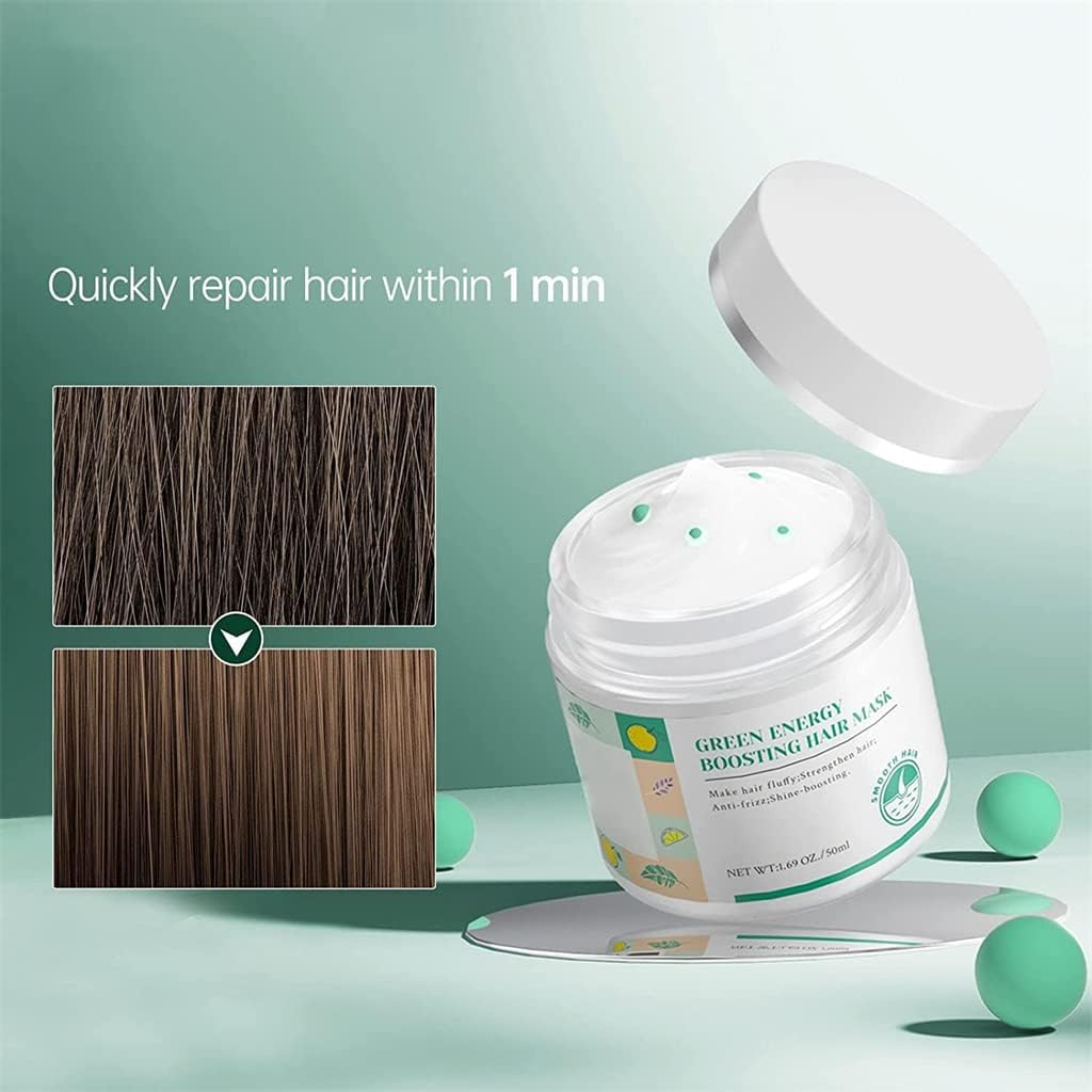 Green Energy Boosting Hair Mask, Repair Dry Damaged Hair Mask Scalp Treatments Hair Care, Non-Greasy Make Hair Fluffy, Strengthen Anti-Frizz Shine image number 6