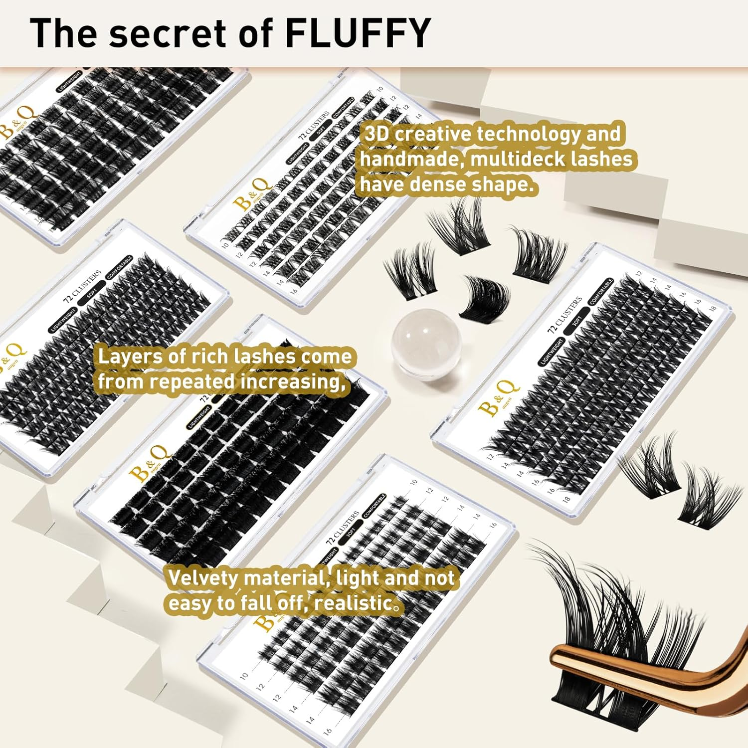 B&Qaugen Lash Clusters D Curl 10 Mm DIY Eyelash Extensions 72 Clusters Lashes C D Curl B&Q LASH Fluffy Individual Lashes Eyelash Clusters Extensions Individual Lashes Cluster DIY at Home (B17-D-10Mm) image number 4