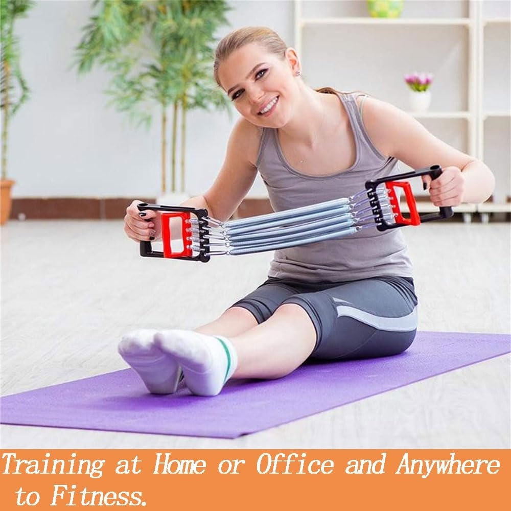 Chest Expander - Adjustable Spring Resistance Men'S Upper Body Exercise Equipment - Forearm Strengthener, Strong Puller with 5 Metal Springs - Portable Home Gym Fitness Tool (Red and Black) image number 2