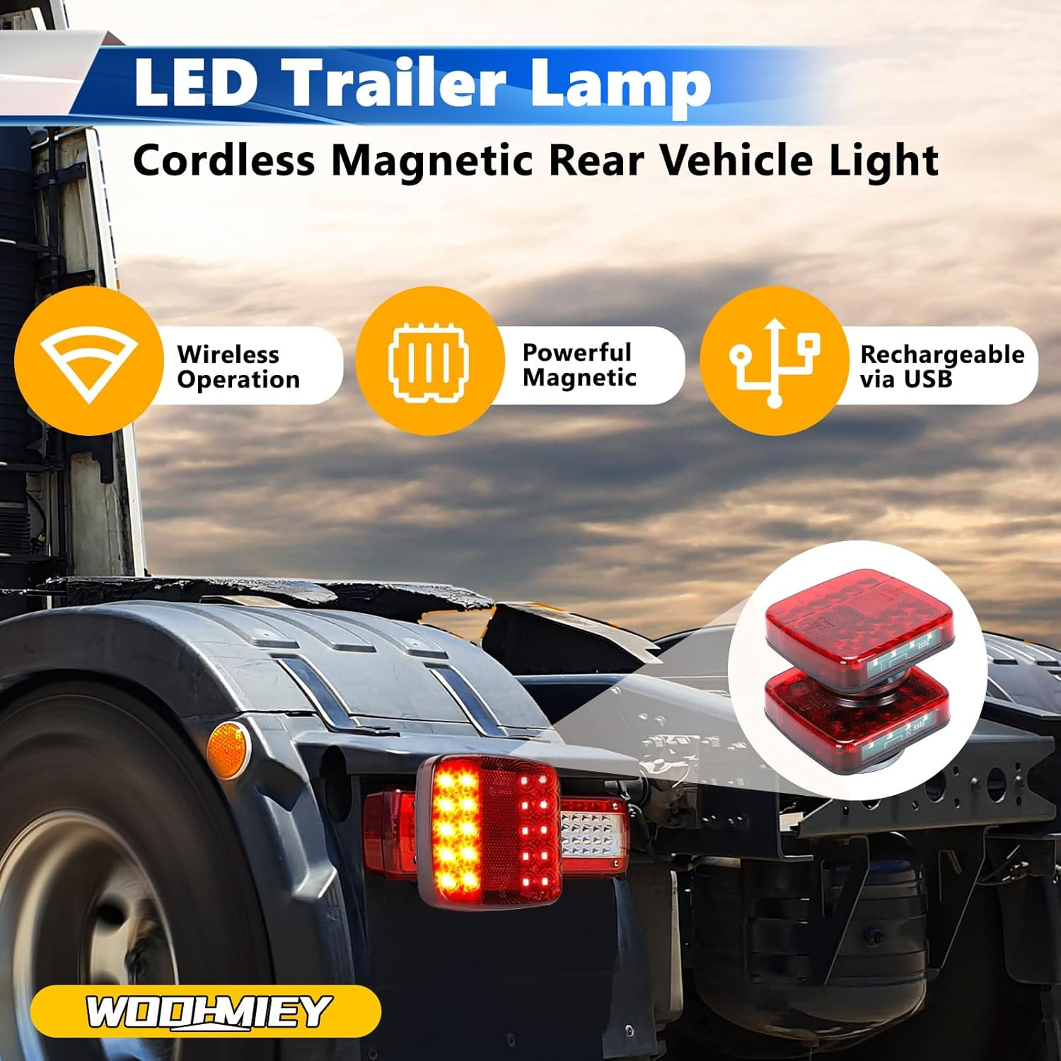 WODHMIEY Wireless Magnetic LED Trailer Lights, 2.4Ghz 100 Feet Stable Signal, Storage Box, Rechargeable Tow Lights for Trucks Vehicles Trailers Campers Boats image number 6