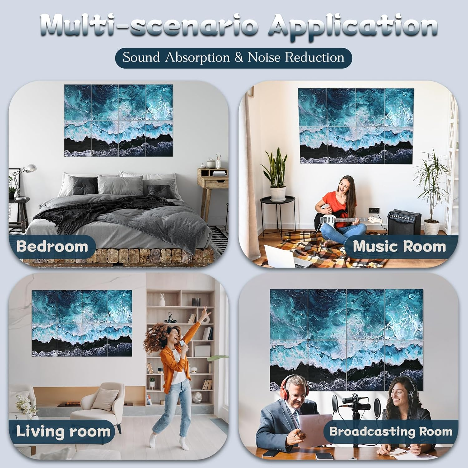 8 Pack Acoustic Panels, Soundproof Wall Panels, 48X32Inches Sound Proof Panels for Walls, Sound Absorbing Wall Art Decorative, Sound Dampening Panels for Recording, Home Studio(Black Beach) image number 5