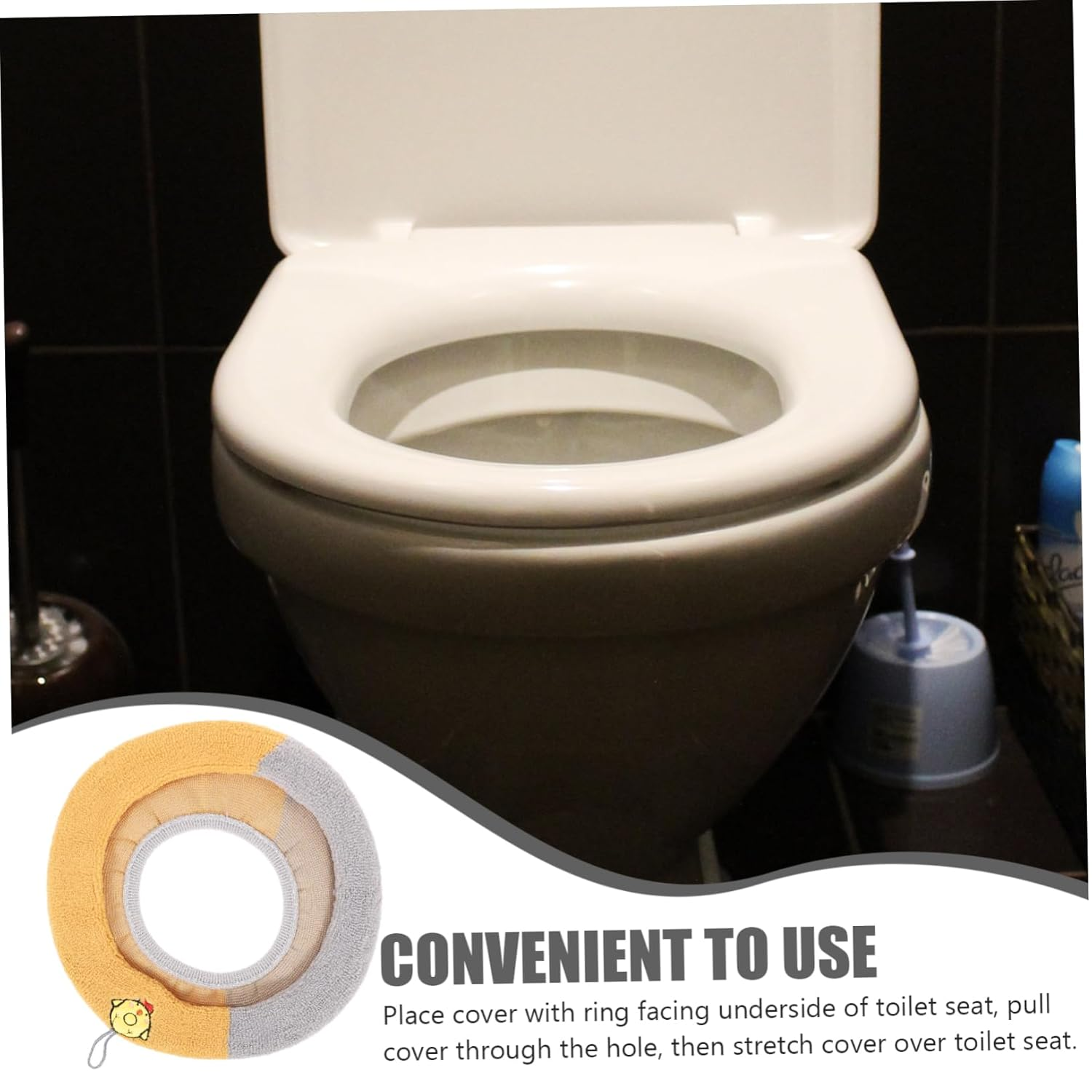 DOITOOL Toilet Seat Cushion Cover Thickened Washable Bathroom Pad Handle Breathable and Comfortable Toilet Seat Warmer Fit for Grey Yellow image number 5