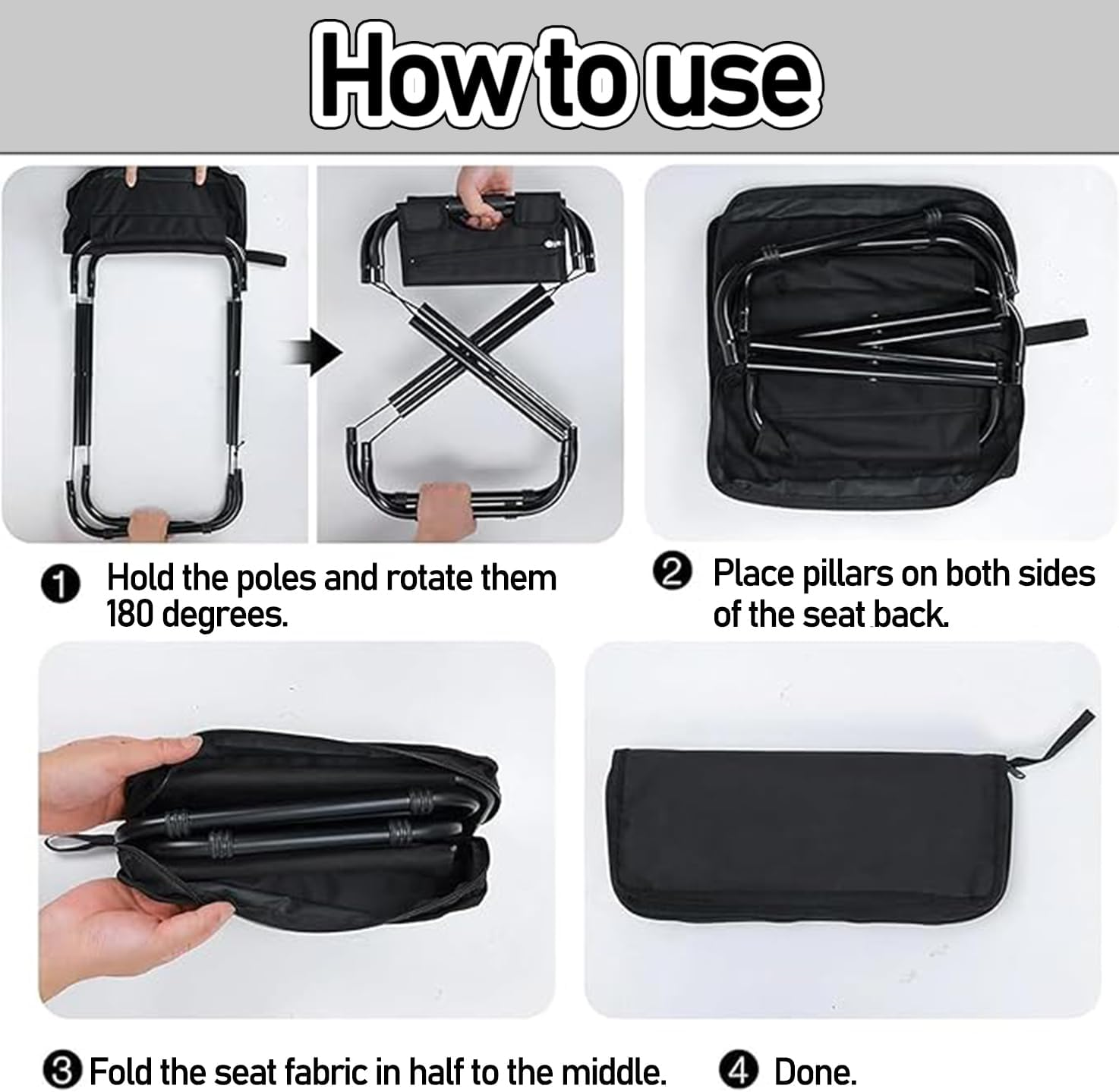 WADY Portable Chair, Portable Stool, Ultralight Travel Stool, Folding Handbag-Style Lightweight Camping Stool, Ompact Seat, for Outdoor Gardening and Beach Hiking Fishing and Camping (Black) - Black image number 5