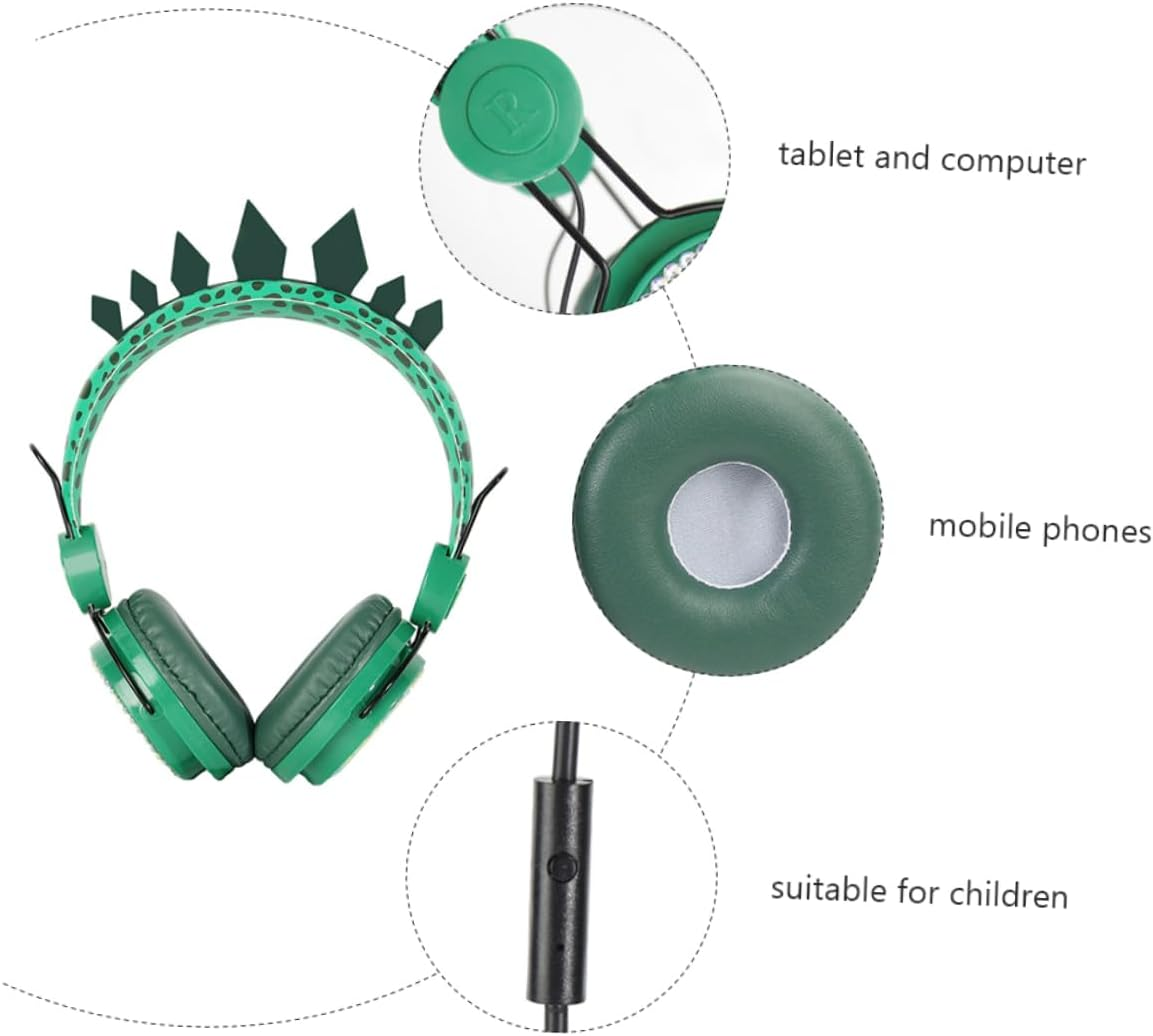 Gadpiparty Children Headset Over-Ear Headphones with Microphone for Boys and Girls Girls Boys Dinosaur Cartoon Design Safe Volume Wired Headphones Compatible with Phone and Computer Green Dinosaur