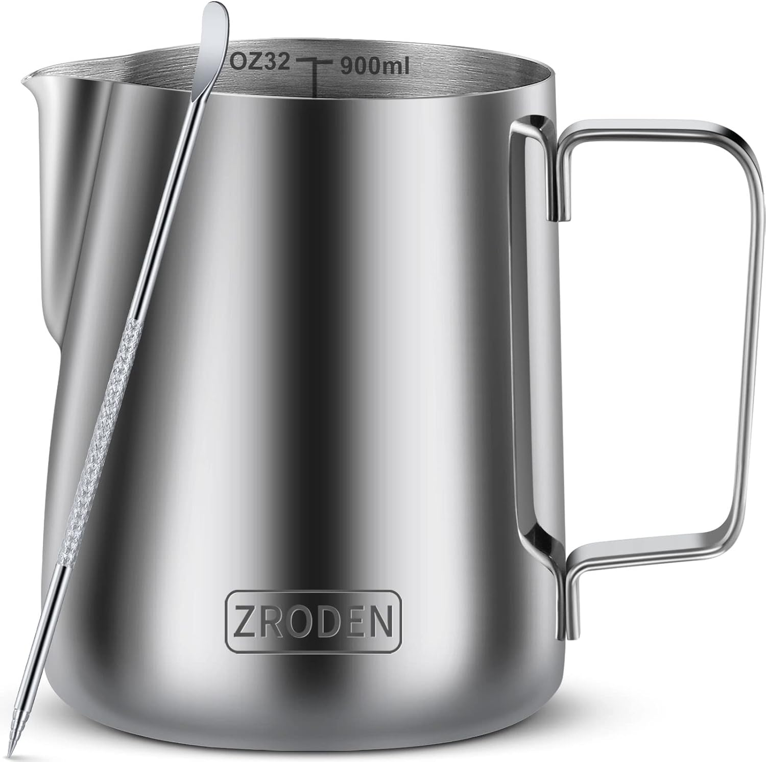 Milk Frothing Pitcher, 12Oz 20Oz 32Oz Espresso Steaming Pitchers Stainless Steel Cappuccino Coffee Machine Accessories Barista Tools Steamer Froth Pitchers Milk Jug Cup with Decorating Pen Latte Art