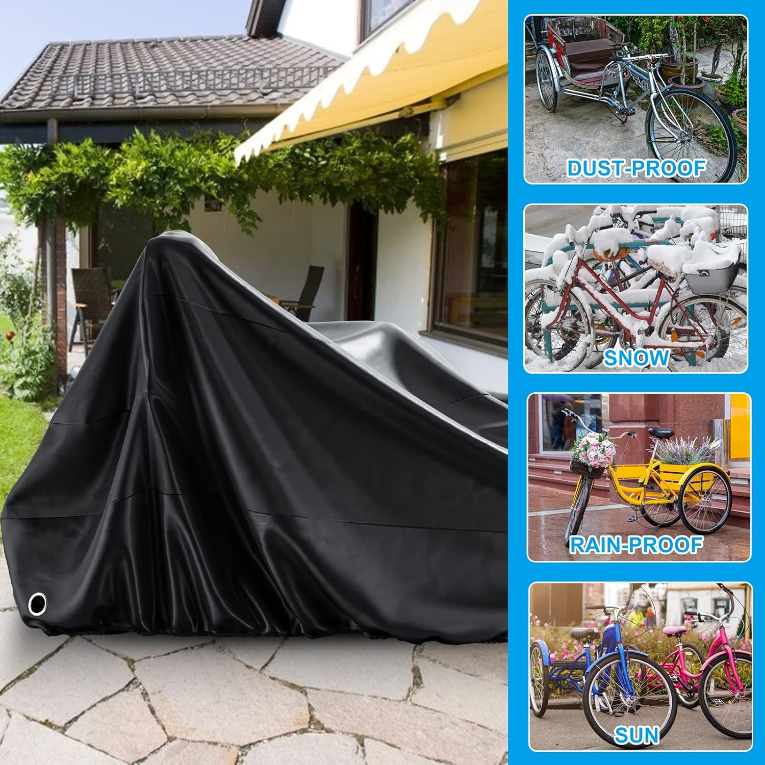 MOPHOTO Bike Cover Adult Tricycle Cover for Outdoor Bicycle Storage, Heavy Duty Ripstop Material, Waterproof & Anti-Uv - Black  Orange image number 4