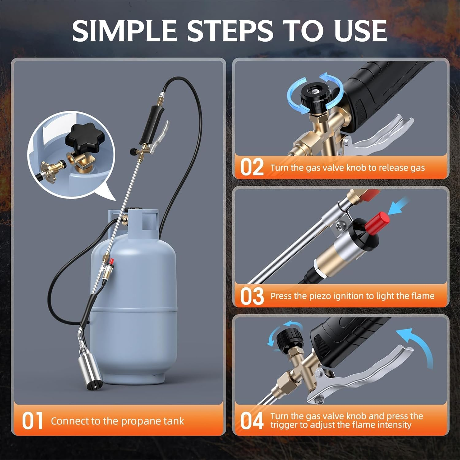 Propane Torch Weed Burner & Flamethrower, 1,800,000 BTU High-Output with 37.5" Arm, 10FT Hose & Self-Igniter for Weeding, Ice Melt, Roof Asphalt image number 1