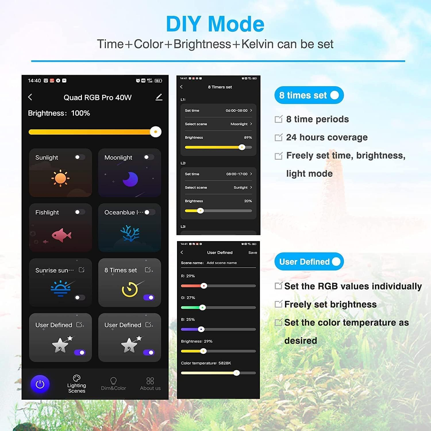 20W Smart Aquarium Light Bluetooth LED Light with App Control Full Spectrum Fish Tank Light with 24/7 Lighting Cycle 5 Modes, Adjustable Timer for 45-60 CM Freshwater Planted Tank image number 3