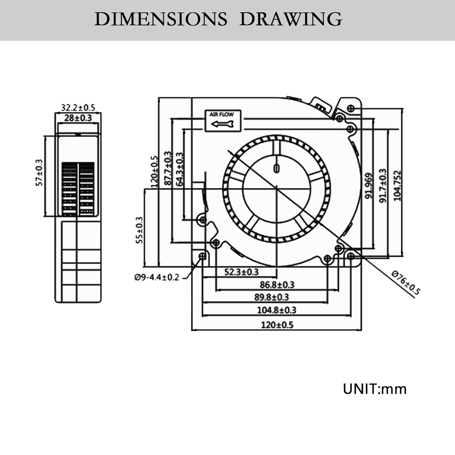 Ronyaoko 12V 0.7A 120Mm X 120Mm X 32Mm 12032 Brushless Turbo DC Blower Cooling Fan