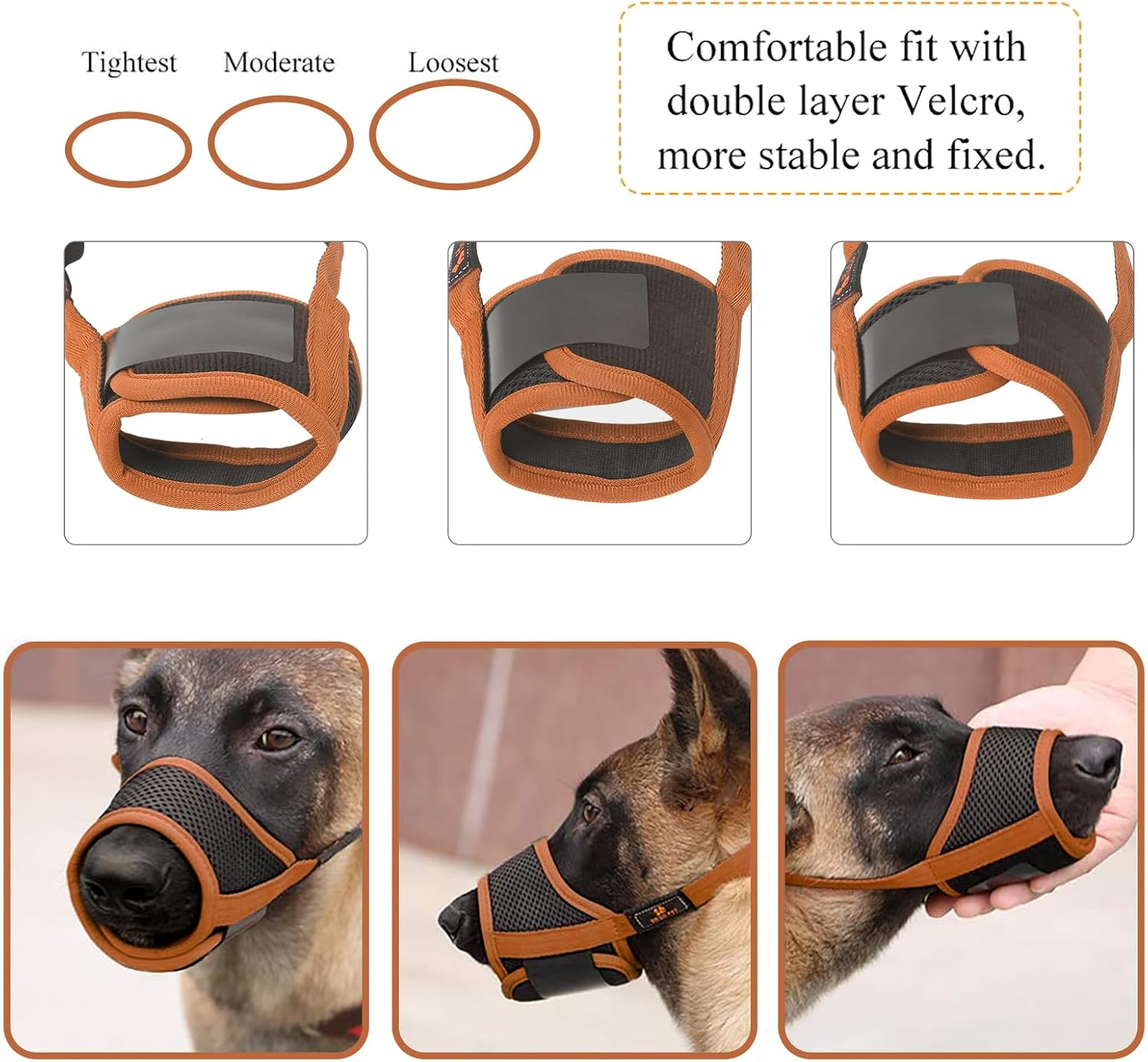 HEELE Dog Muzzle Dog Muzzles Breathable Mesh and Durable Nylon Dog Muzzle with Adjustable Loop and Soft Padding Dog Training Muzzle Prevent for Barking Biting and Chewing, Brown, L image number 5