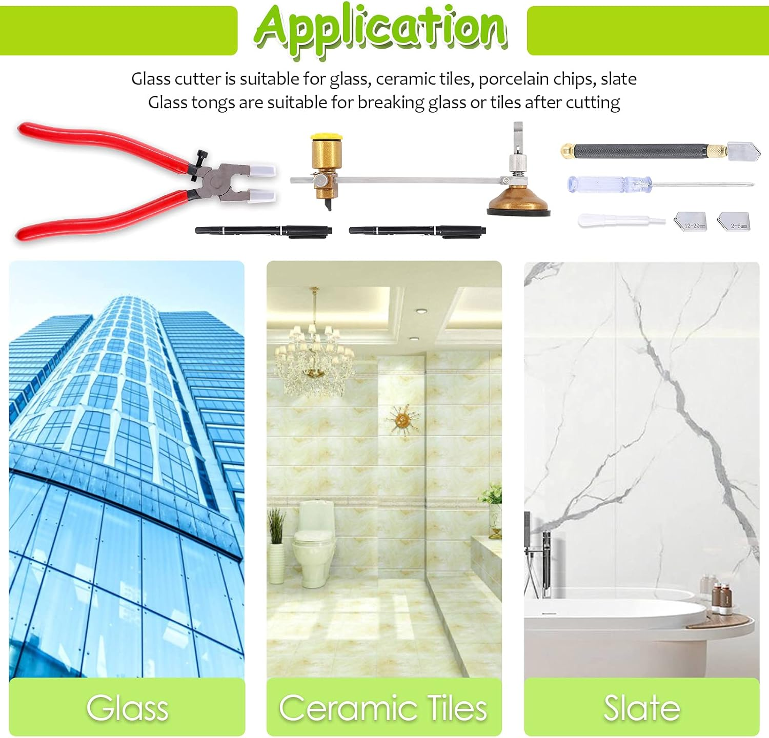 Keadic Glass Cutting Tool Set Contains Glass Running Pliers, 2Mm-20Mm Oil Feed Carbide Tip with 3 Bonus Blades, Calibrated Portable Circular Glass Cutter for Mirrors Windows Mosaic Stained Glass