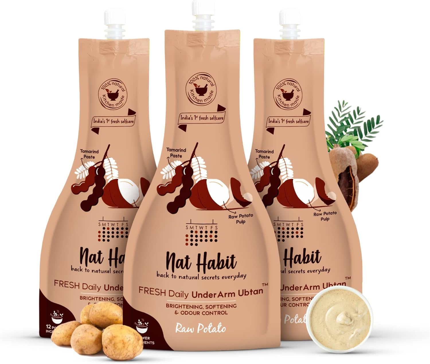 Nat Habit Raw Potato Underarm Ubtan & Scrub for Softening, Odour Control & Remove Darkness with Tamarind & Zero Chemical (40Gm X Pack of 3) image number 5