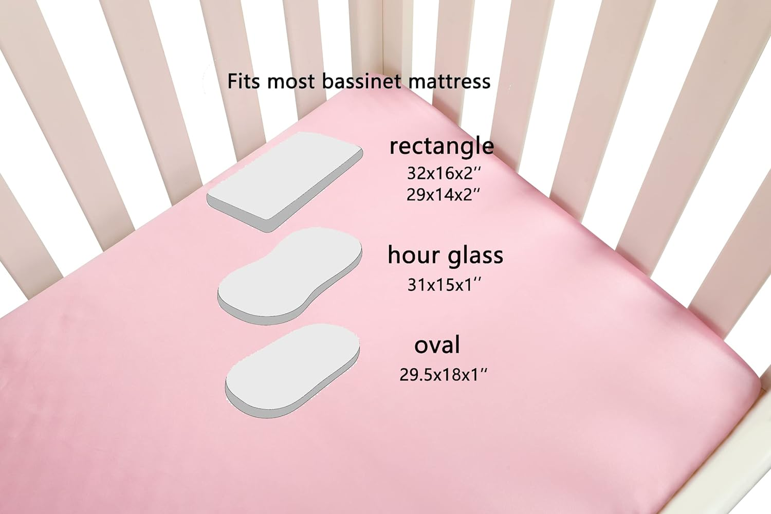Satin Bassinet Sheet Set 2 Pack Ultra Soft Silk Fit for Rectangle, Hourglass, Oval Bassinet Mattress Protect for Baby Hair and Skin Cradle or Bassinet Sheets, Lt Grey & Pink image number 3