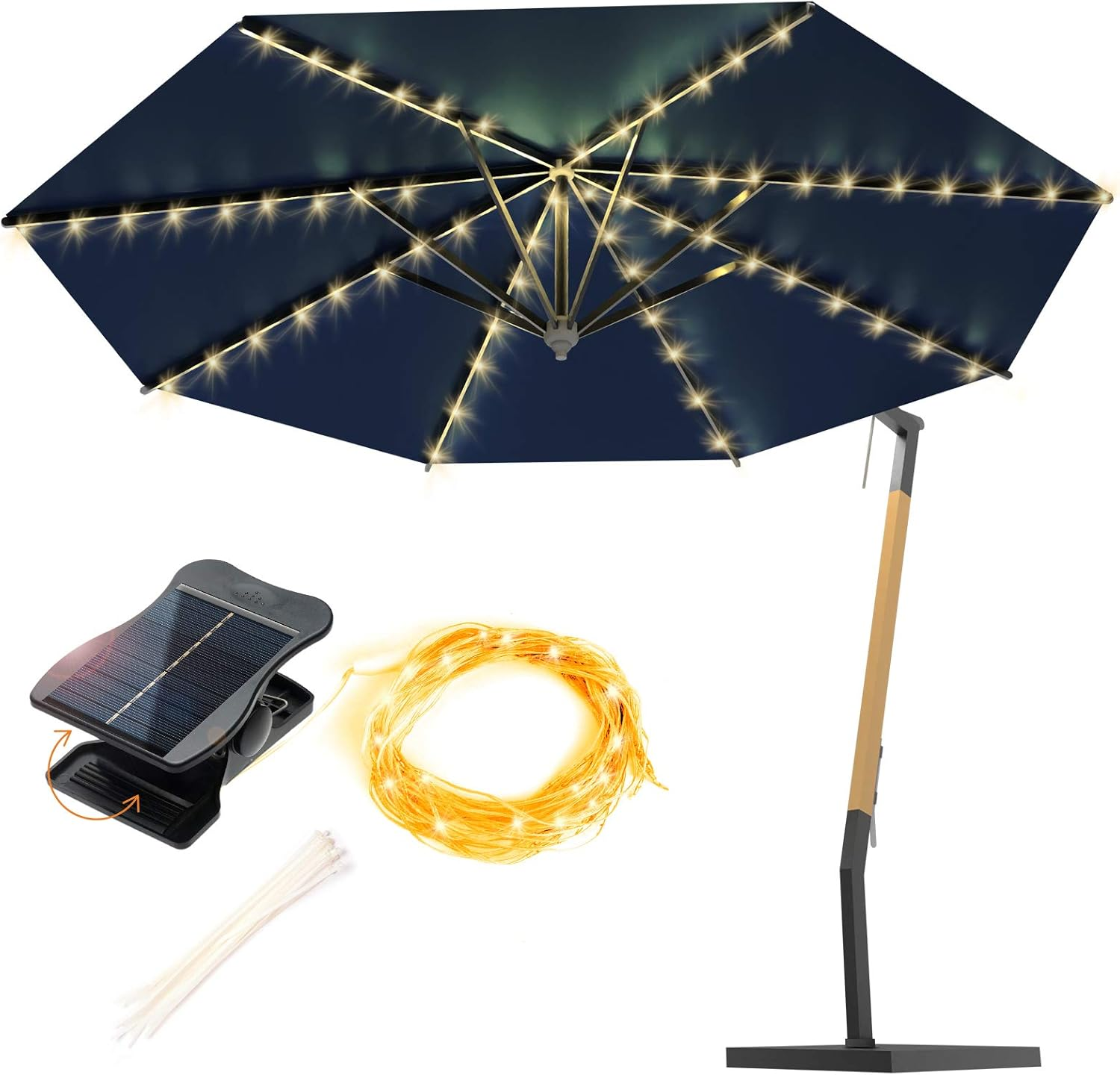 ANGMLN 1 Pack Patio Umbrella Lights Solar Powered Outdoor 8 Modes 112 LED Parasol String Light Waterproof Umbrella Pole Solar Lights for Patio Camping Tents image number 1