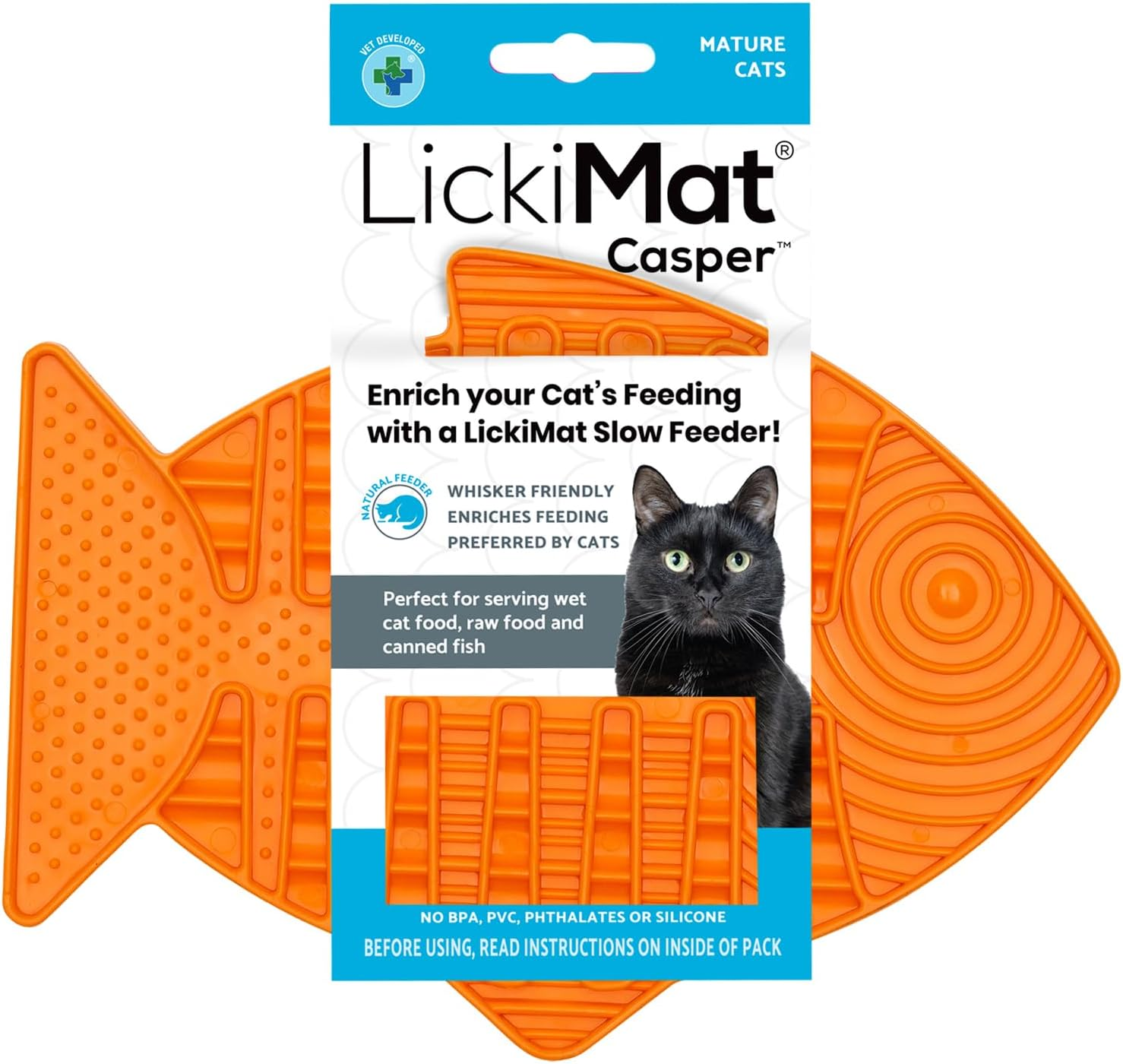 Lickimat Casper, Fish-Shaped Cat Slow Feeders Lick Mat, Boredom Anxiety Reducer; Perfect for Food, Treats, Yogurt, or Peanut Butter. Fun Alternative to a Slow Feed Cat Bowl or Dish, Yellow image number 6