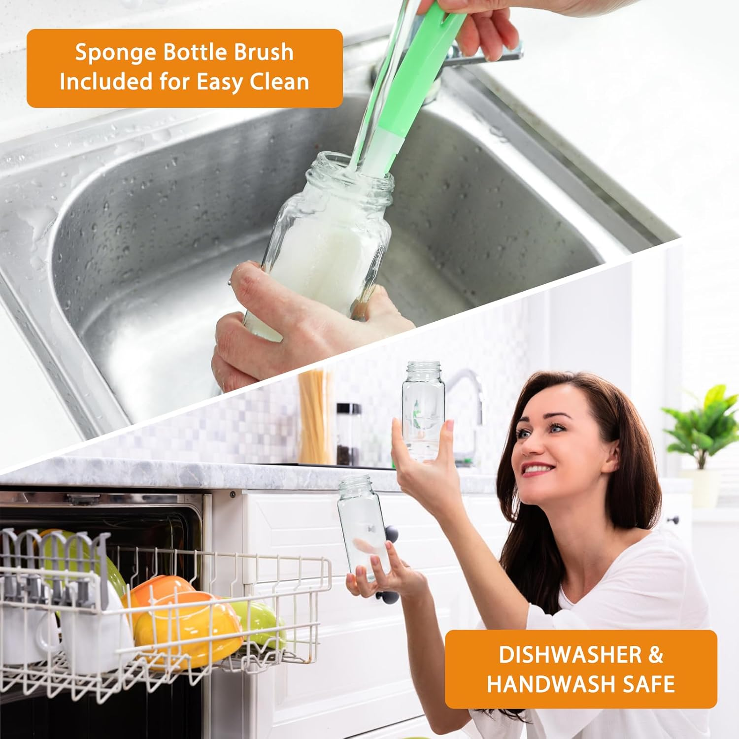 Aurotrends 8 Oz Glass Bottles with Lids 12Pack, 250Ml Glass Bottles for Juicing, Water, Kombucha - Portable Glass Juicing Bottles Reusable Glass 8Oz (8Fl.Oz, Set of 12) - 12Fl.Oz-6Pack image number 3