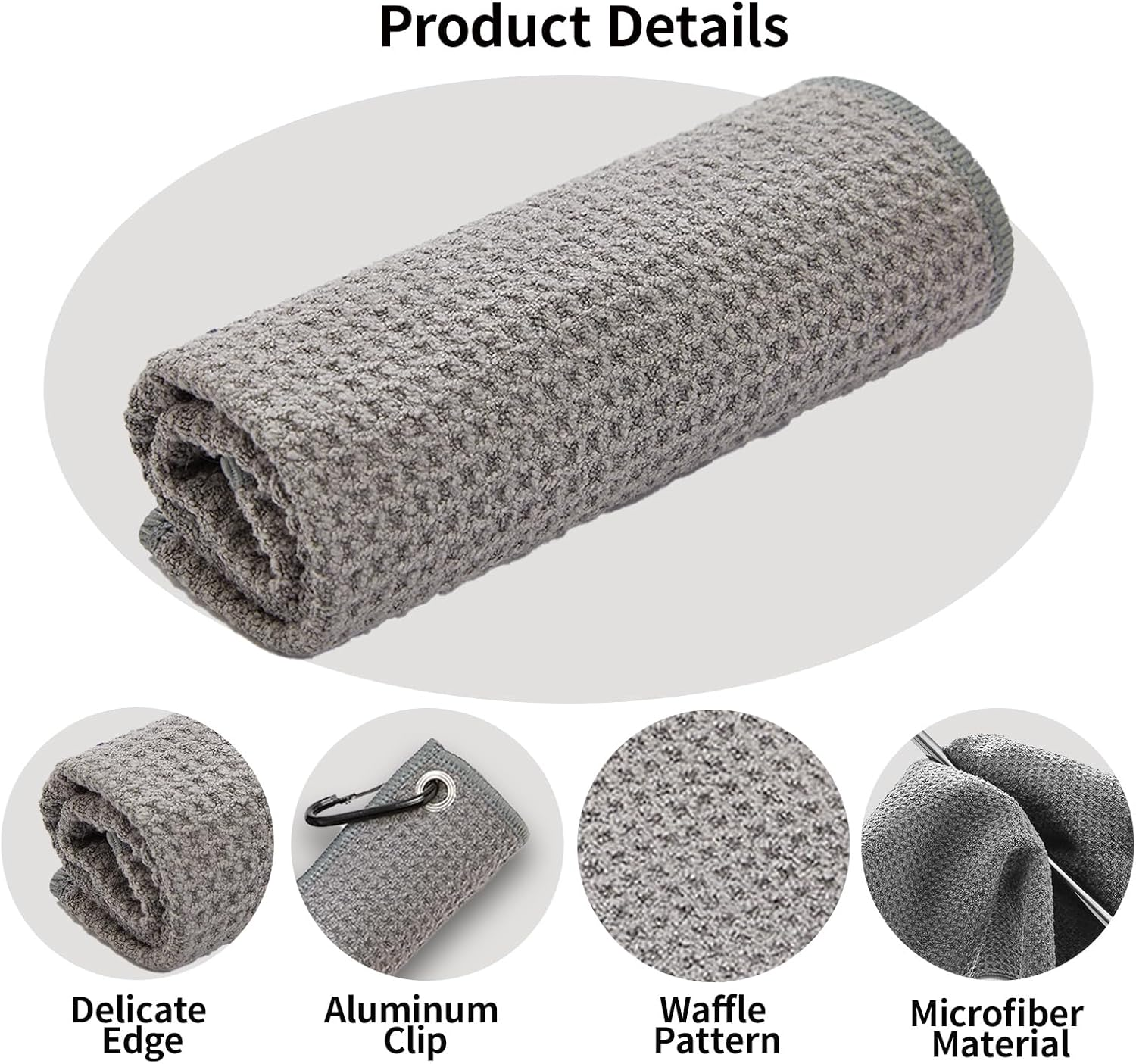 4 Pack Golf Towels, 11.8" X 11.8" Microfiber Golf Towel with Carabiner Clip, Waffle Pattern Golf Towels with Hook and Loop Fastener for Golf Bag, Golf Cleaning Towel Black/Grey/Red/Navy Blue image number 6