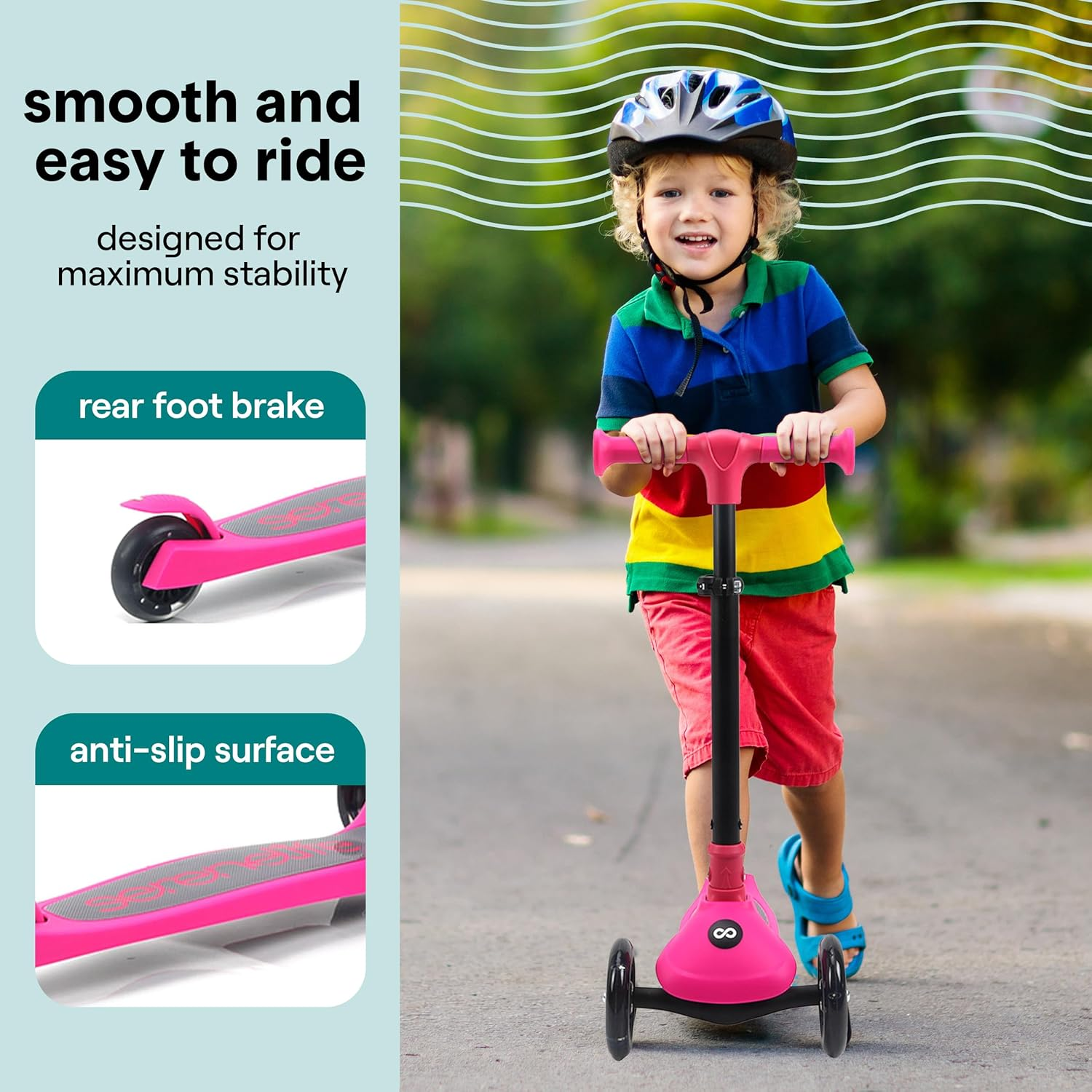 Serenelife 3 Wheel Scooter for Toddlers & Kids, Foldable Seat, LED Wheels, Adjustable Handlebar, Anti-Slip Deck, Rear Foot Brake, Lean-To-Steer, Kid Scooter Ages 18M&ndash;7Y, Supports up to 50 Kg. image number 2