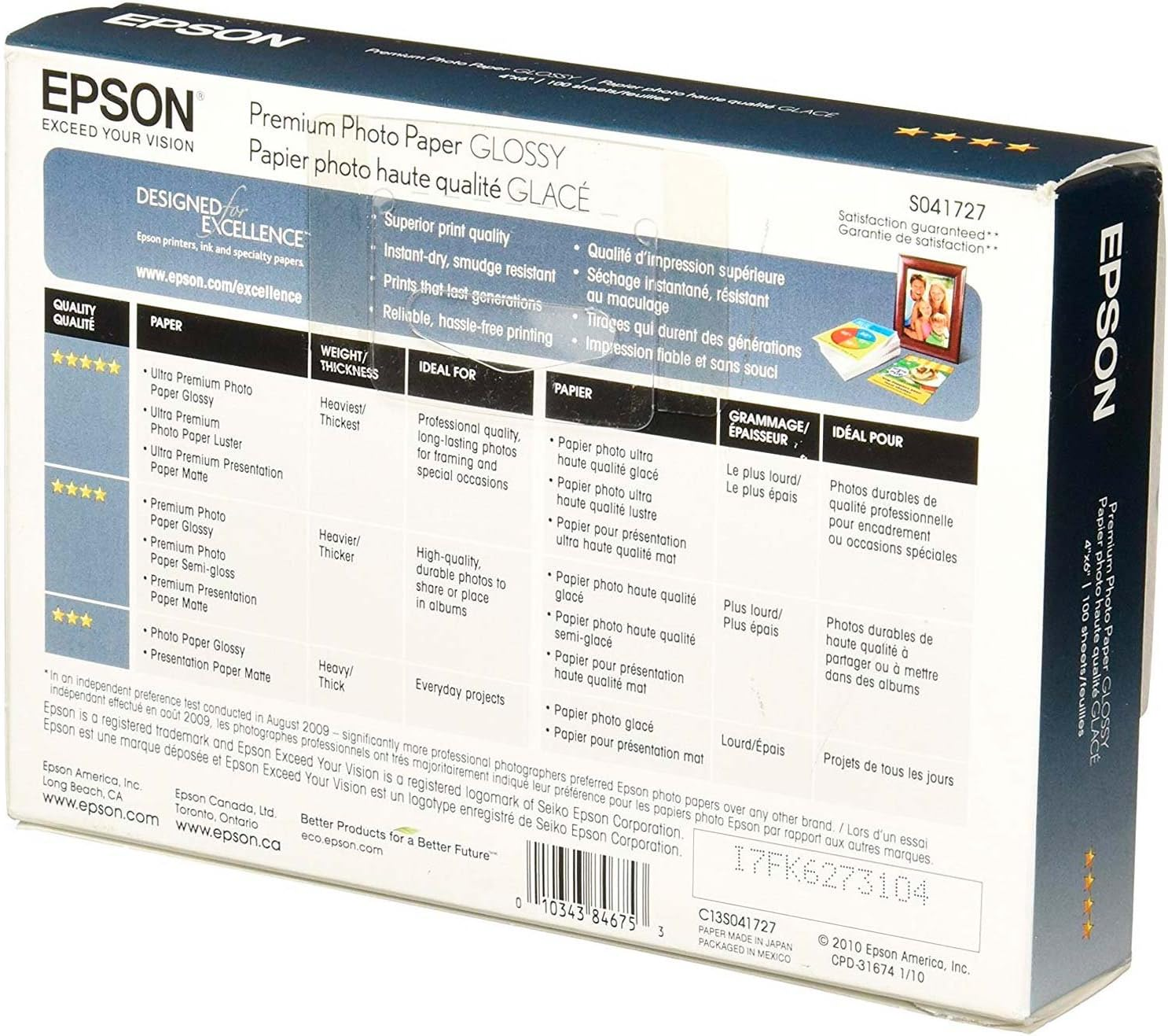 Epson PREMIUM GLOSSY PHOTO PAPER 4X6 100 image number 1