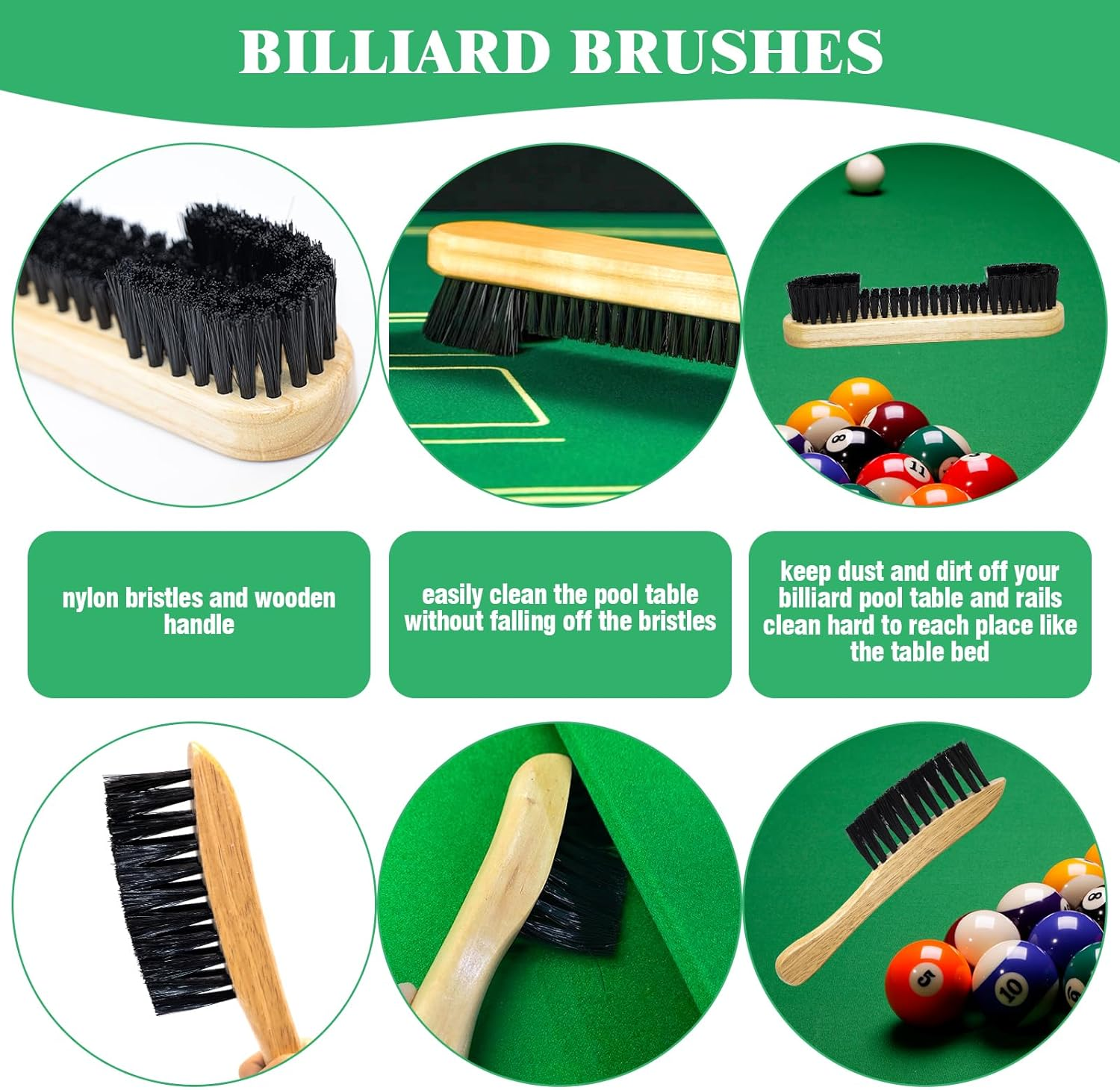 Yuahar 21Pcs Billiards Pool Table Cleaning Set W Wooden Pool Table Brush, 12Mm Slip-On Cue Replacement Tips, Sticky Lint Roller, Pool Cue Chalk Cubes and Rod Tip Sharpener for Game and Competition image number 2