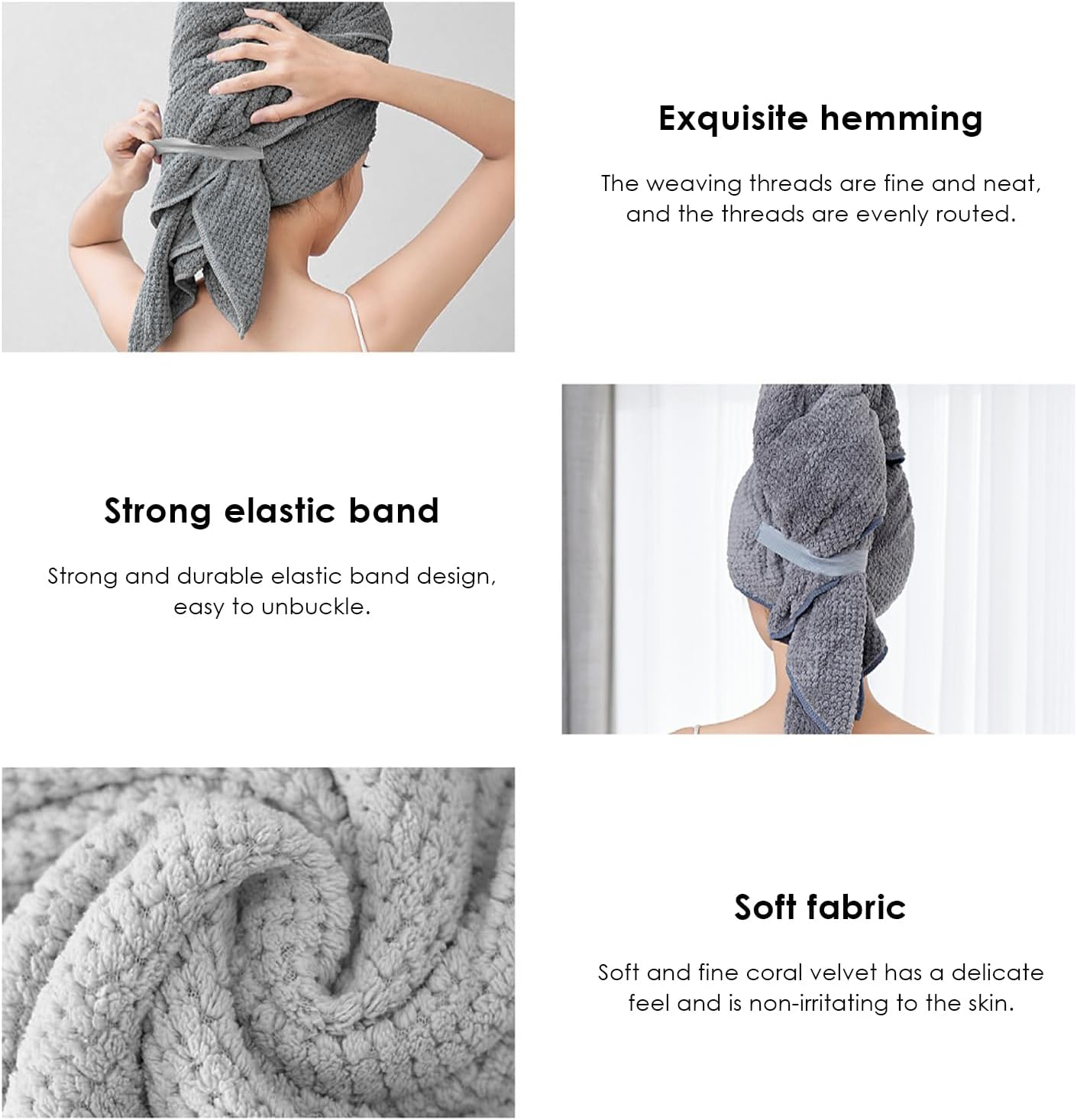 1 Piece Microfibre Hair Towel, Quick Drying and Absorbent Hair Drying Towel, Anti-Frizz Head Scarf, Large Hair Drying Head Scarf for Women (Grey 60 X 100 Cm) image number 1