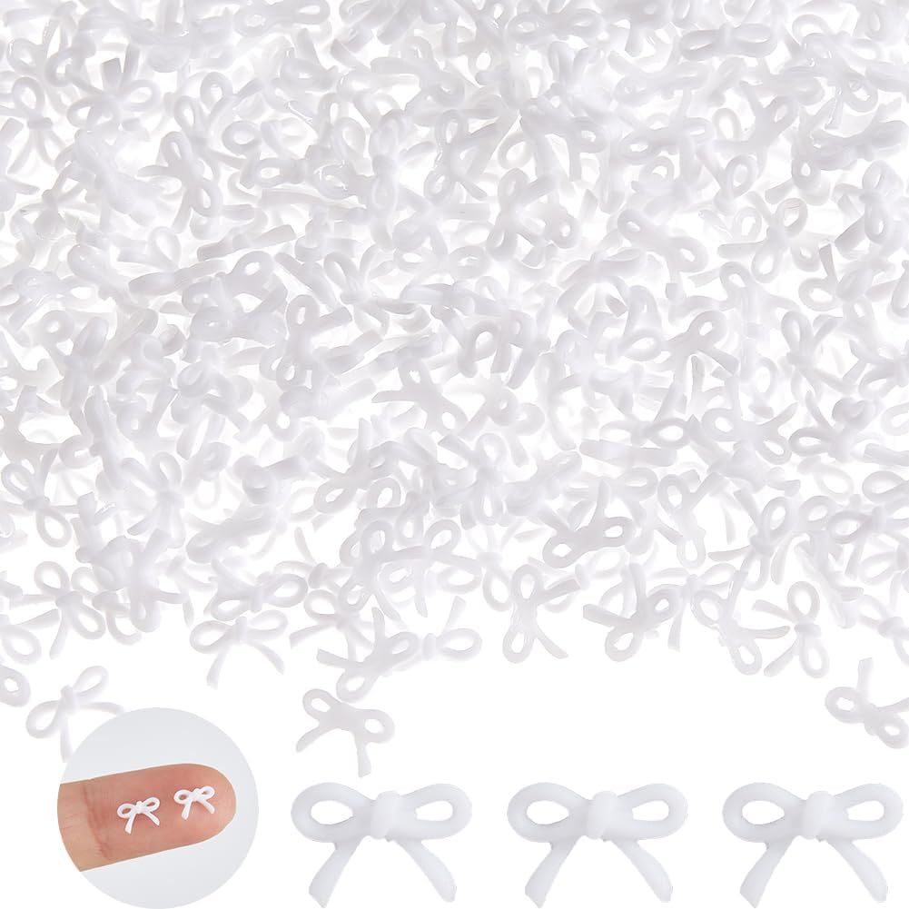 Hobbspring Pack of 500 Mini Bows for Crafts Resin White Bow Decorations 3D Resin Bow Cute Bow Nail Jewellery Accessories for DIY Nail Art Greeting Cards Picture Frame Accessories image number 3