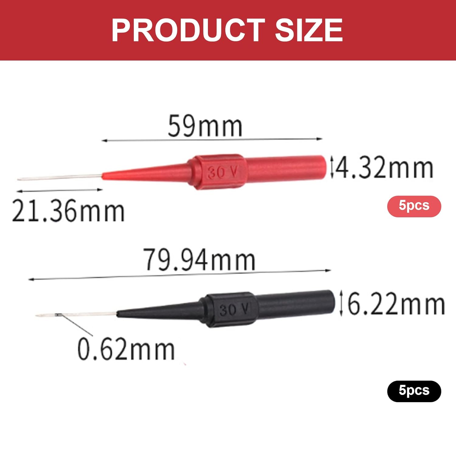 Back Probe Kit, 10 PCS Needle Test Probes, 0.7Mm Insulation Probe Pin, Wire Piercing Probes, 4Mm Banana Socket Connection for Car Electrical and Multimeter Testing(Black, Red) image number 4