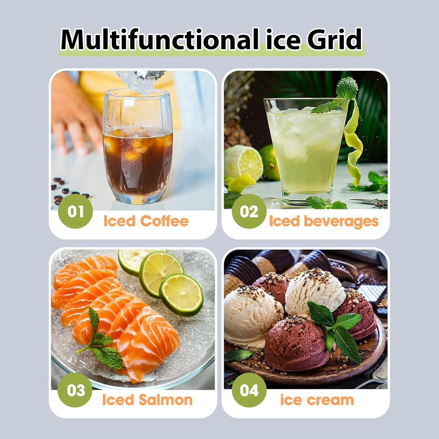 Ice Cube Tray with Lid and Bin, Ice Cube Tray, Easy Release, 64 Pcs Cube Tray, Large Capacity Tray Holder