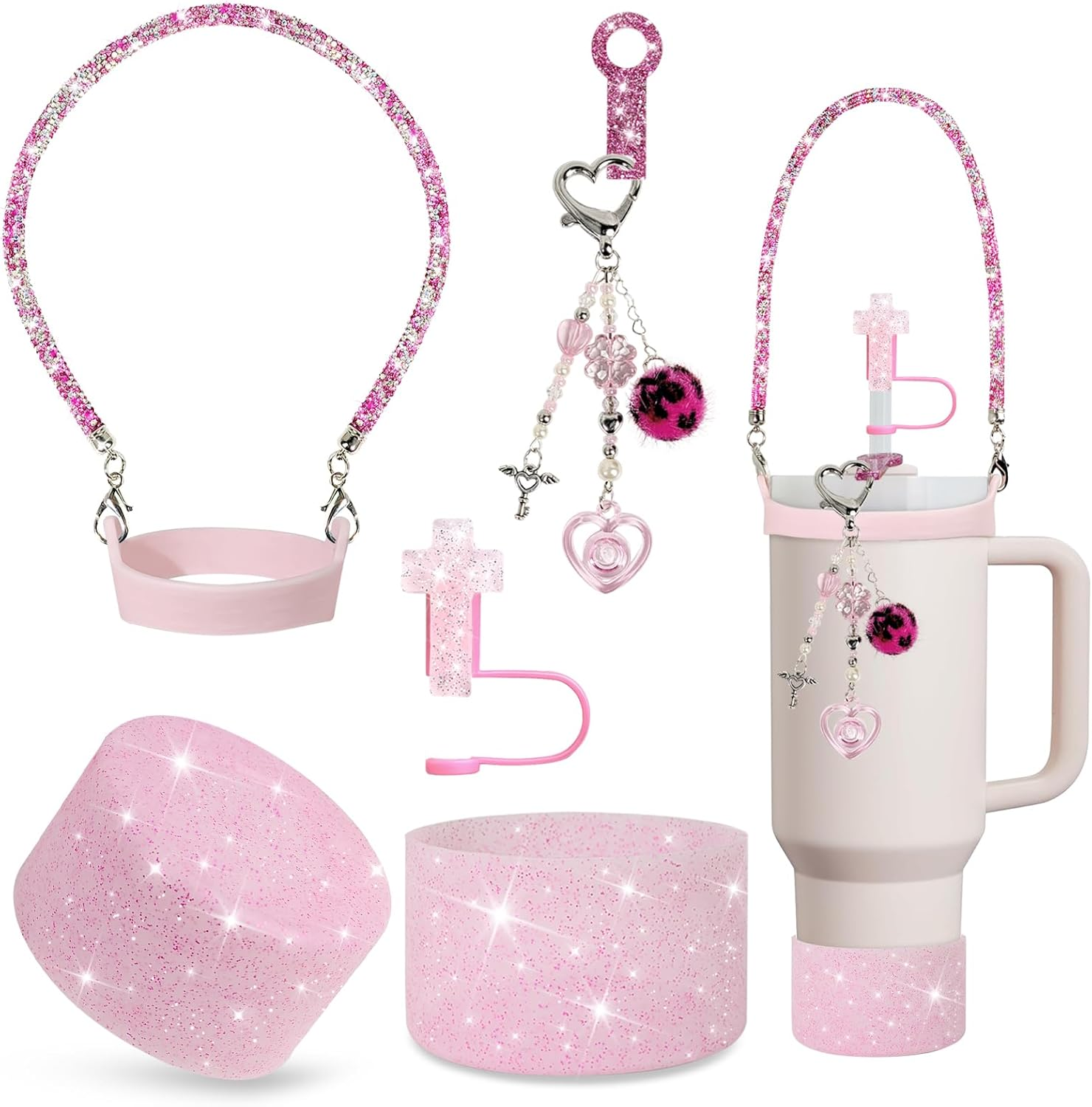 Stanley Cup Accessories Set 30&40 Oz, Includes 0.4In Straw Covers, Water Bottle Handle Strap, Cute Stanley Charms and Silicone Boot. image number 3