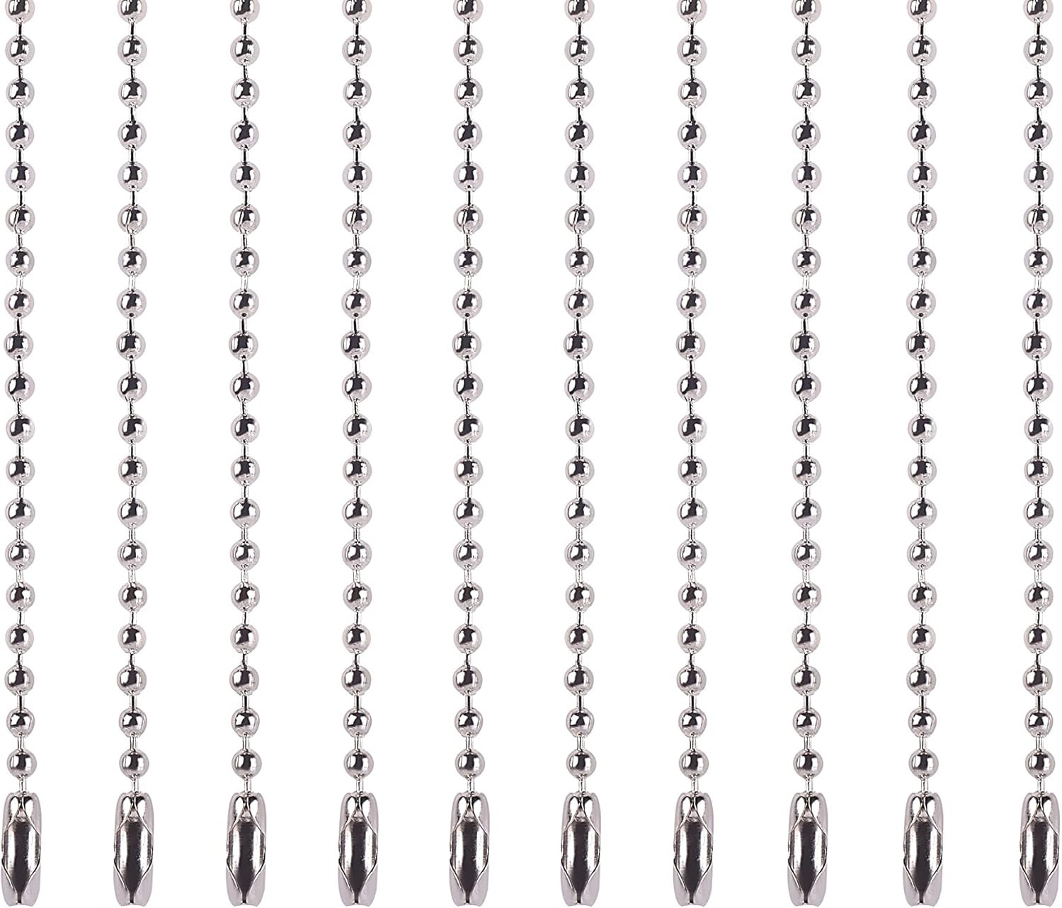 KONMAY 30Pcs 2.4Mm Size #3 304L Grade Stainless Steel Military Dog Tag Bead Ball Chain Necklace with Connectors image number 6