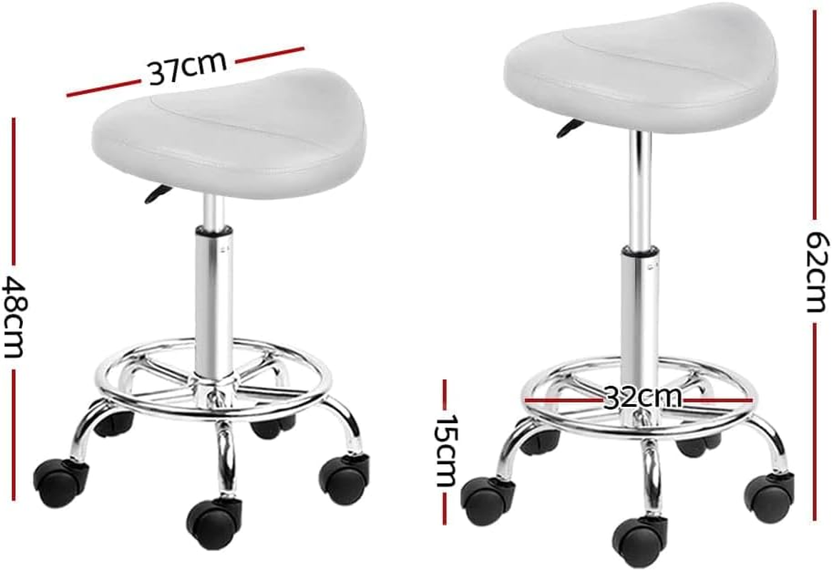 Artiss PU Salon Stool, Bar Stools Swivel Lounge Drafting Chair Piano Guitar Seat Barber Chairs Outdoor Spa Indoor Home Office Kitchen Furniture, Adjustable Height Hydraulic Lift White image number 2