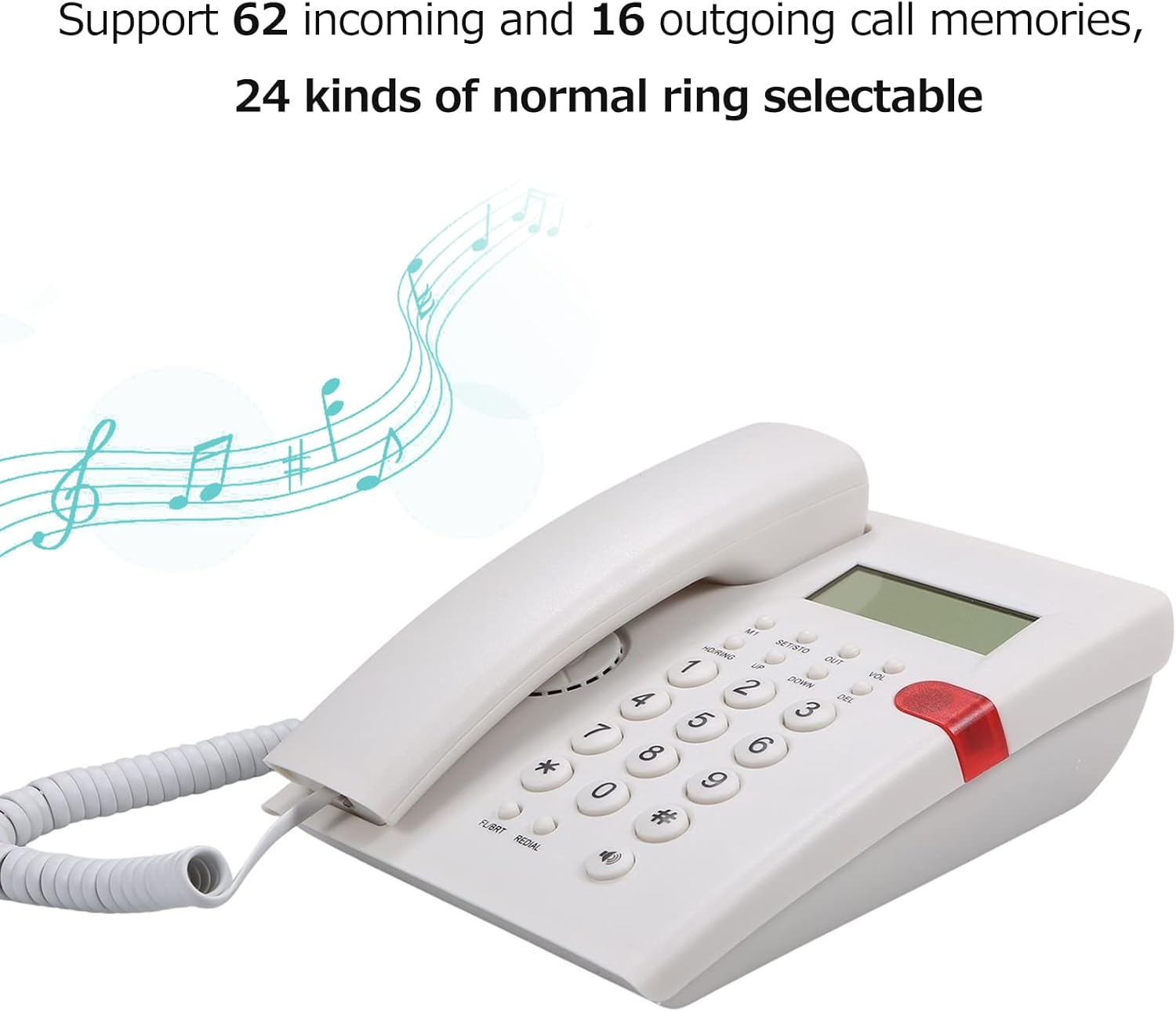 ACAGALA Desktop Battery-Free Landline Telephone with Caller Identification Adjustable LCD Screen Brightness Black(Us Telephone Line)