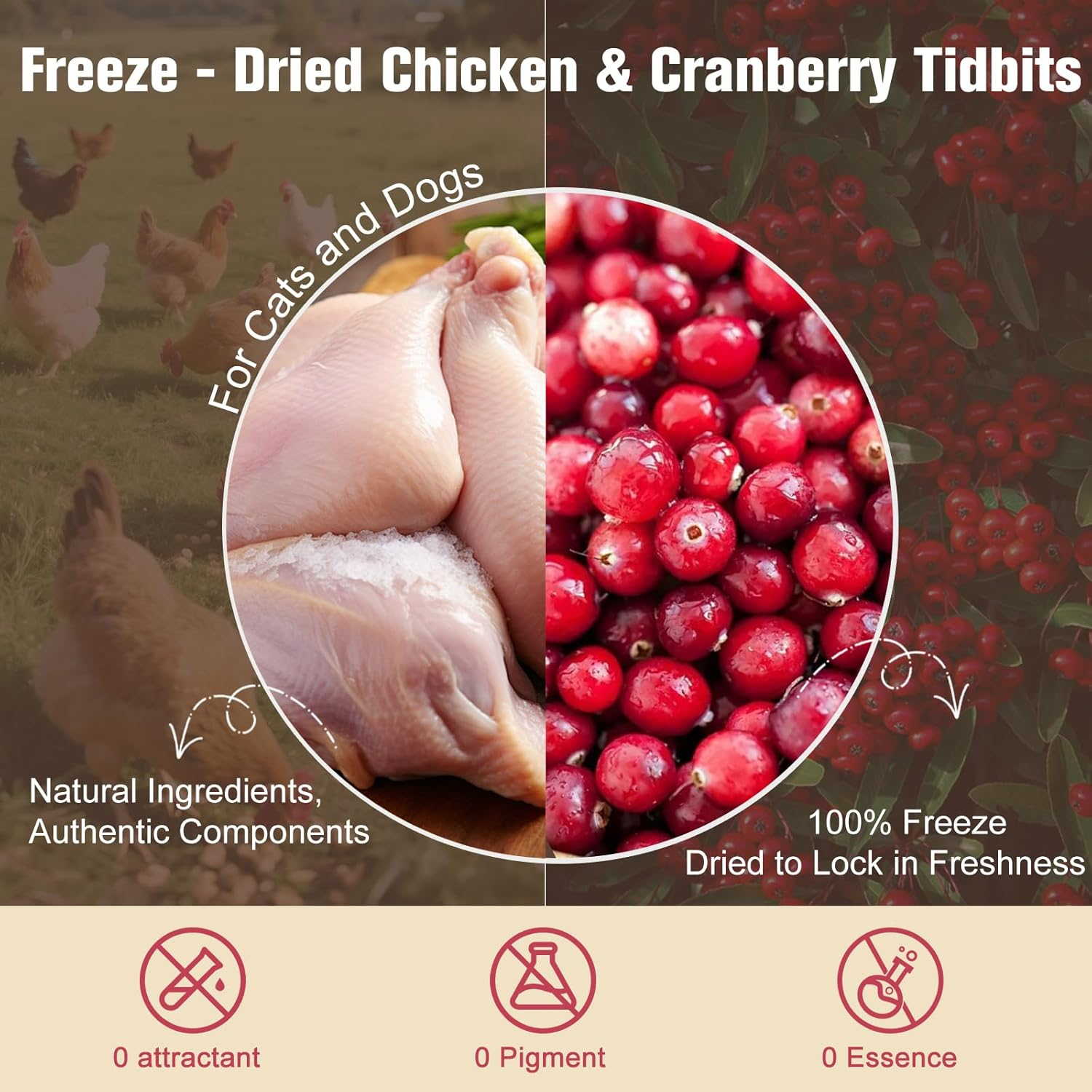 Freeze - Dried Chicken & Cranberry Blend for Cats & Dogs | Natural Dental Care & Nutritious Pet Food,50G image number 2