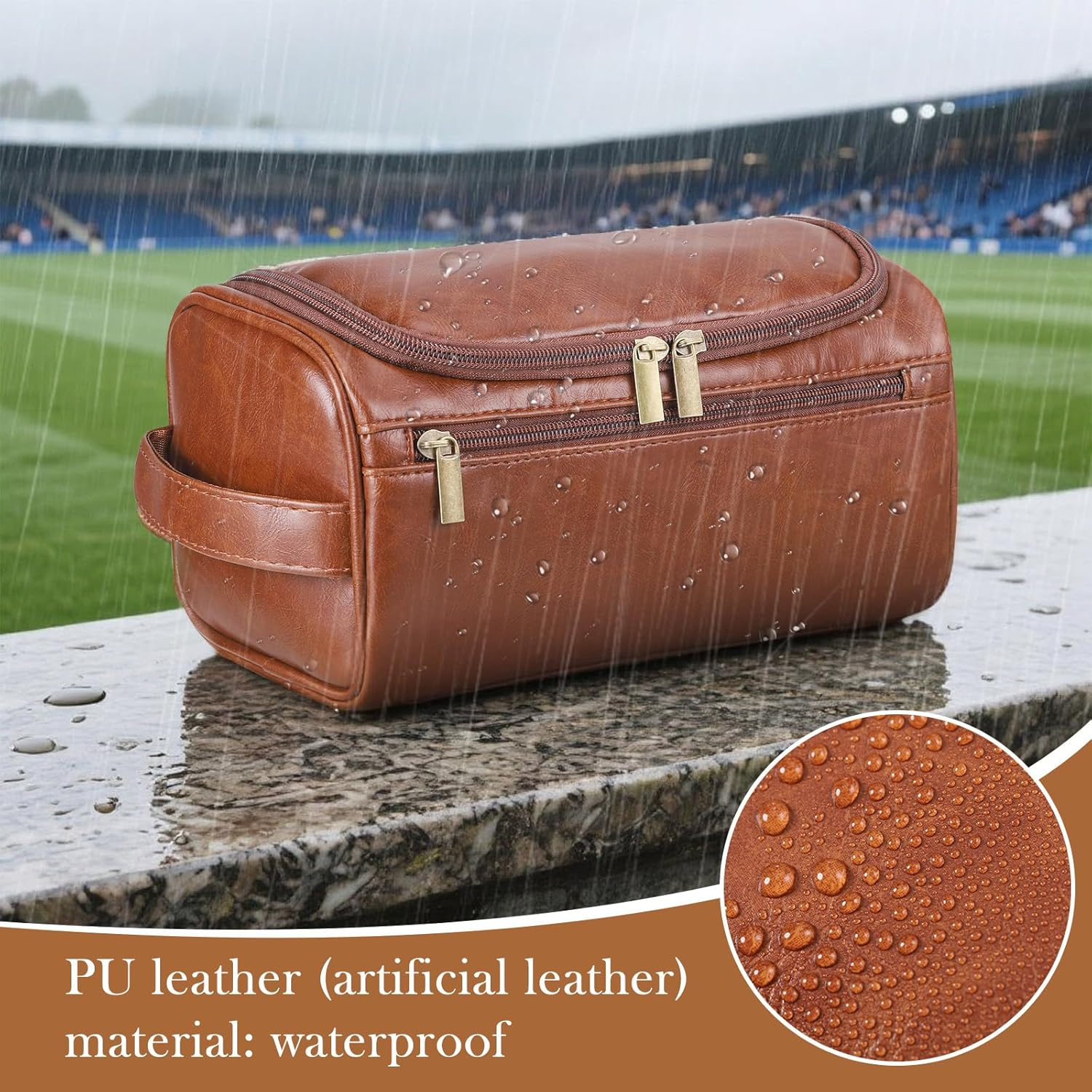 Zocipro Leather Toiletry Bag for Men, PU Artificial Leather Wash Bag for Travel, Gym & Shaving, Dry & Wet Separation with 3 Compartments - Perfect Men'S Hanging Washbag with Shoe Bag image number 3