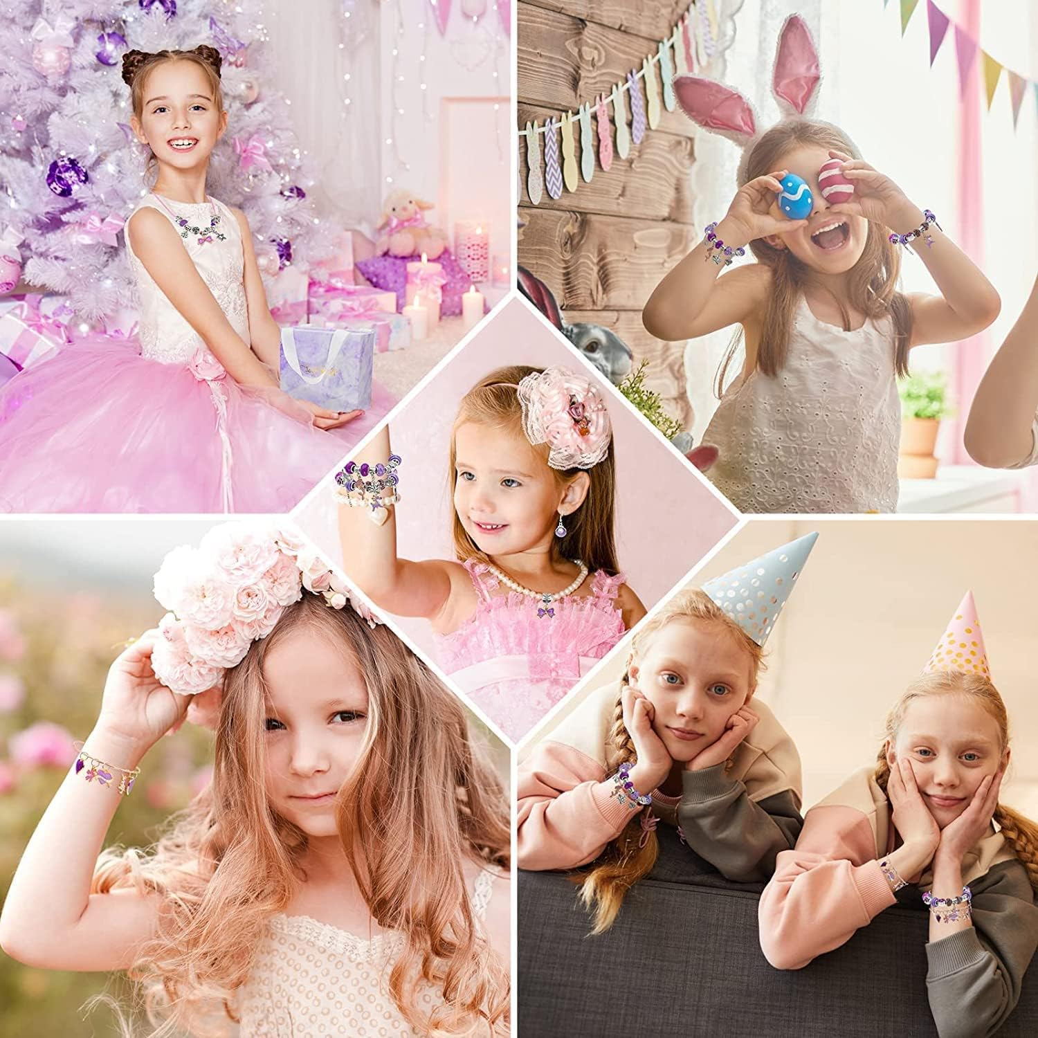 162 Pcs Charm Bracelets Kit, Necomi Jewellery Making Kit with Beads, Purple Fantasy Charm Style, Bracelet Making Kit for DIY Craft and Teen Girls Jewelry for Kids Friendship Age 6-12 image number 6