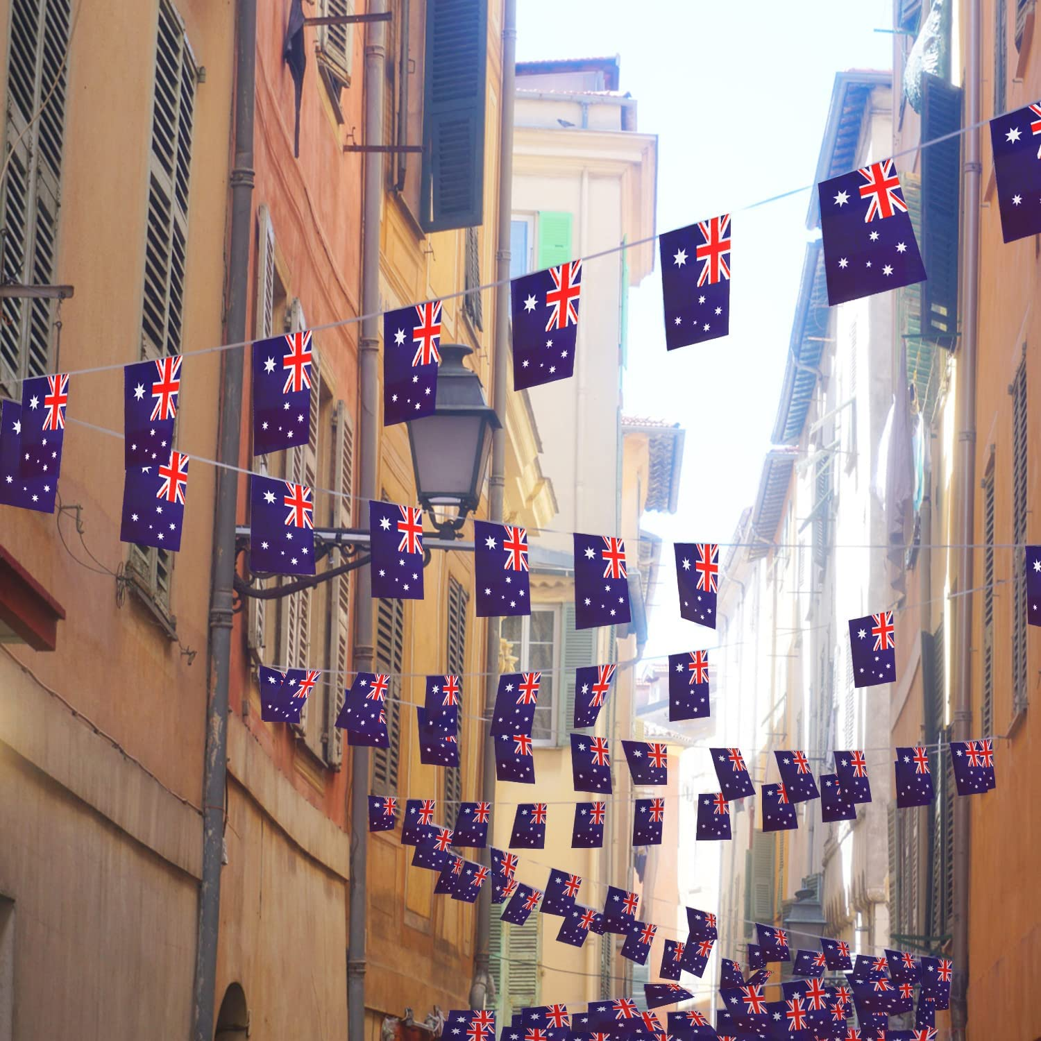 30 Pcs Australian Flag Bunting Australia Flags, 30FT Polyester Australian Party Decorations Outdoor Indoor Australia Bunting Decorations Party Bunting, Australia Day Party Decoration Banner image number 4