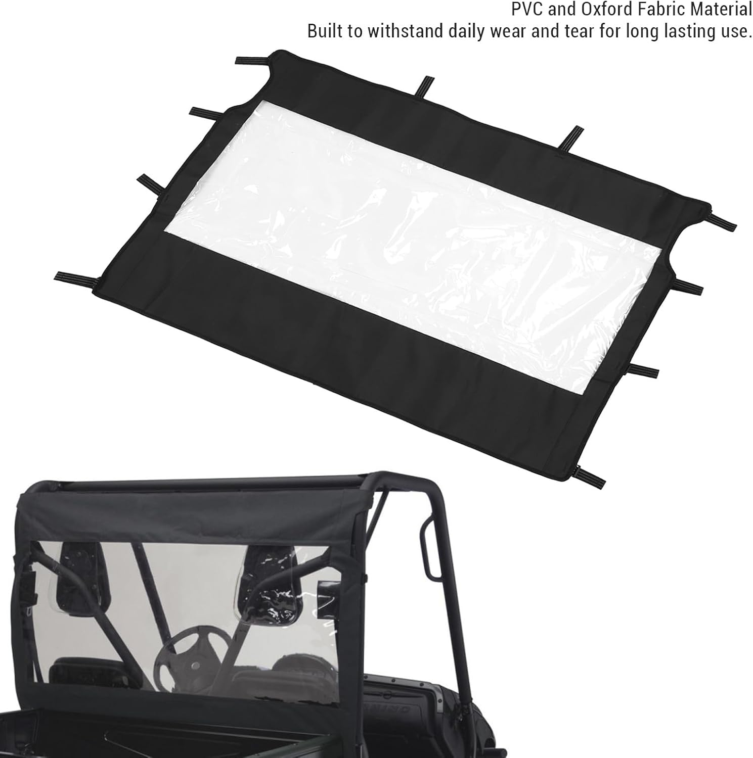 UTV Soft Rear Windshield Dust Panel, PVC Back Window Keep Wind Cover, All Weather Rear Windscreen Replacement for Rhino 450 660 700 Accessories image number 6