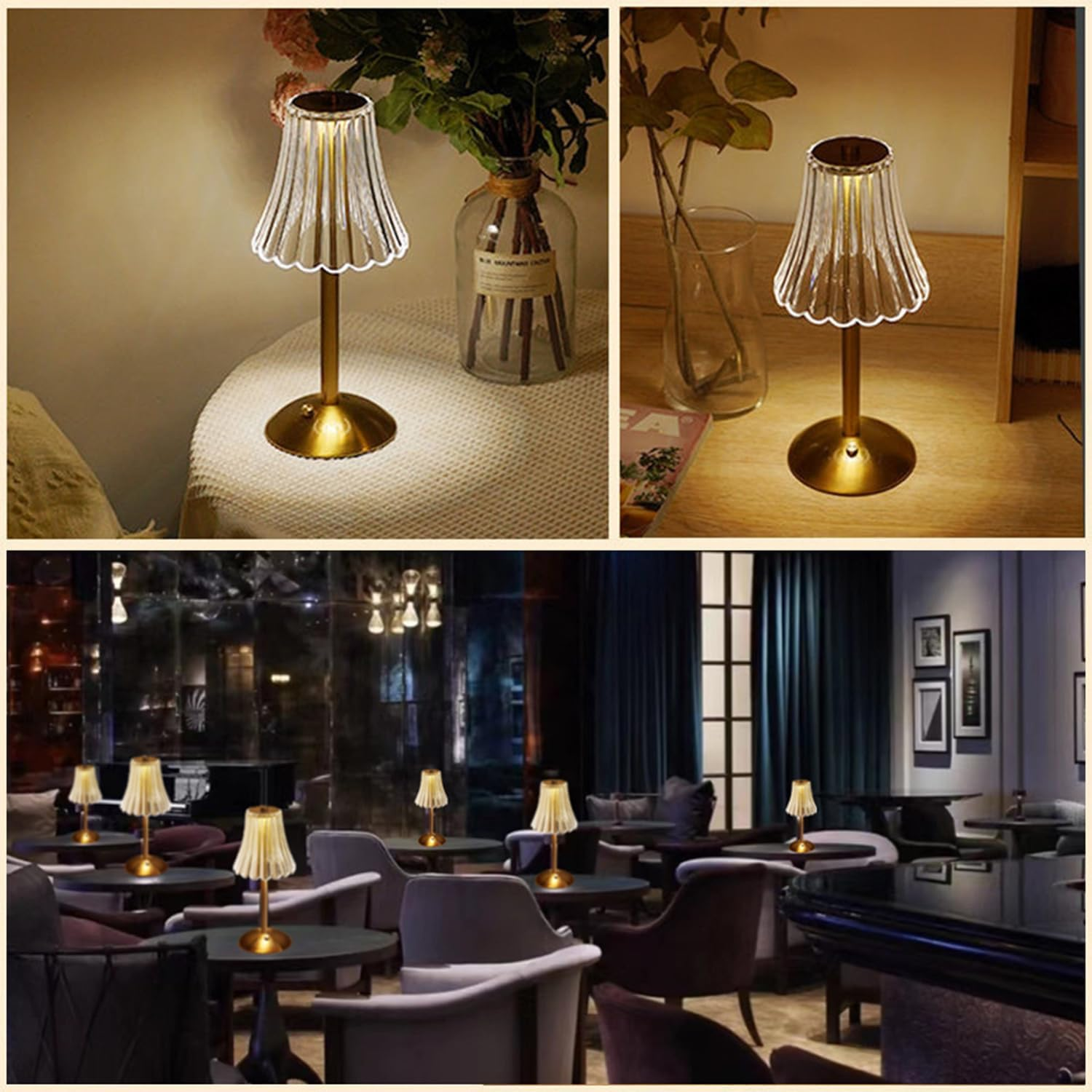 Cordless Table Lamp, Rechargeable Battery Operated Lamp, LED Touch Lamp, 3 Color Dimmable and Adjustable Brightness, Nightstand Bedside Lights, Rose Lamp Vintage Gifts (Romantic Table Lamp) image number 2