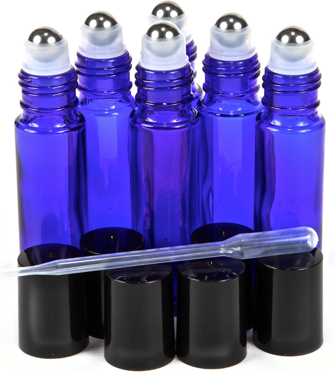 Vivaplex, 6, Cobalt Blue, 10 Ml Glass Essential Oil Roller Bottles with Stainless Steel Roller Balls - .5 Ml Dropper Included