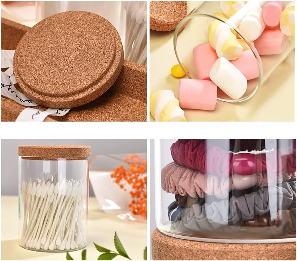 Bathroom Storage Organizer, 4 Pack Apothecary Glass Jars with Lids, for Cotton Swabs, Cotton Pads, Bath Salts, Makeup Sponges, and Hair Accessories(Glass&Tray) image number 4