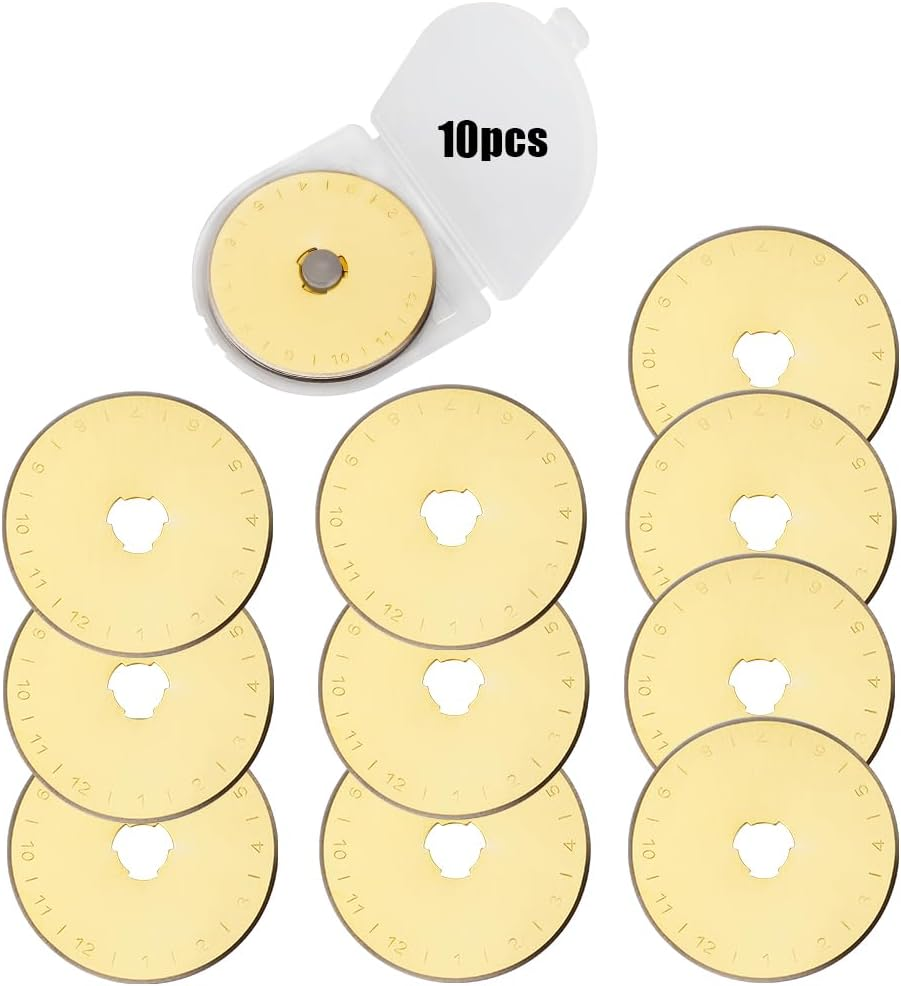 Yakamoz Titanium Coated 45Mm Rotary Cutter Blades, 10 Pack Replacement Rotary Blades for Quilting Scrapbooking Fabric Sewing, Leather, Paper Cutting & Arts Crafts image number 5