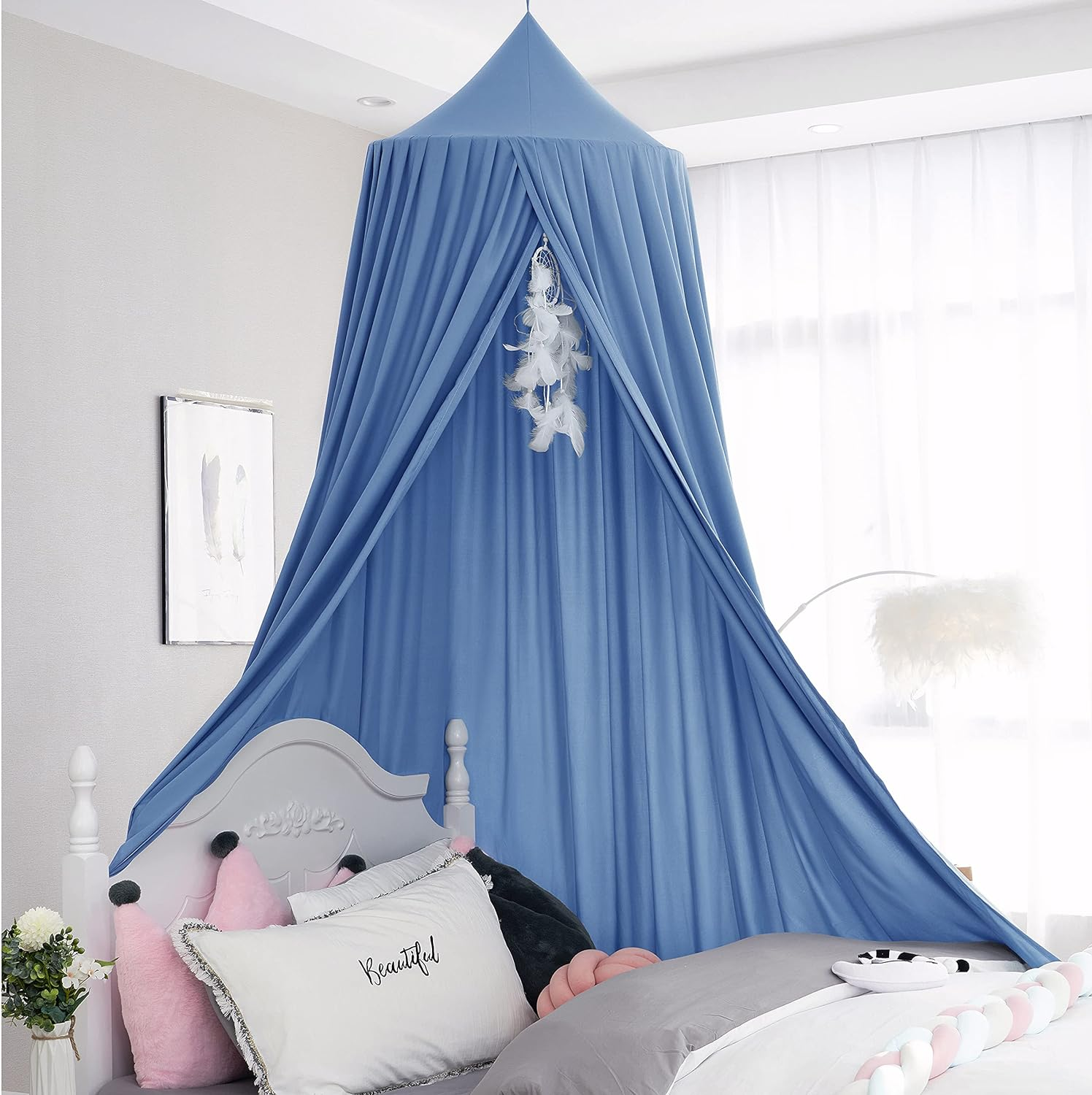 Extra Large Kids Bed Canopy for Girls Boys Bedroom Decor, Crib Nursery Hanging Light Blocking Reading Nook (Pure White)