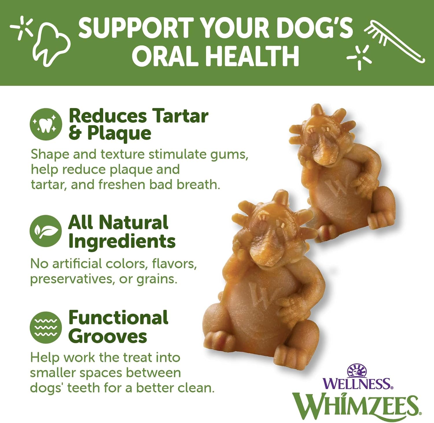 WHIMZEES Hedgehog Dental Dog Treats, Value Bag, Large (18-27Kg Dogs), Natural Daily Dental Chews (Pack of 6) image number 2