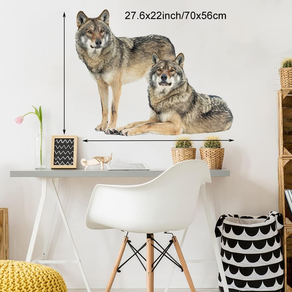 Lifelike Wolf Wall Decal Wild Animal Wall Sticker 27.6X22Inch Removable Self-Adhesive Vinyl Wall Art Decors for Living Room Children Bedroom Nursery Classroom Playroom image number 1