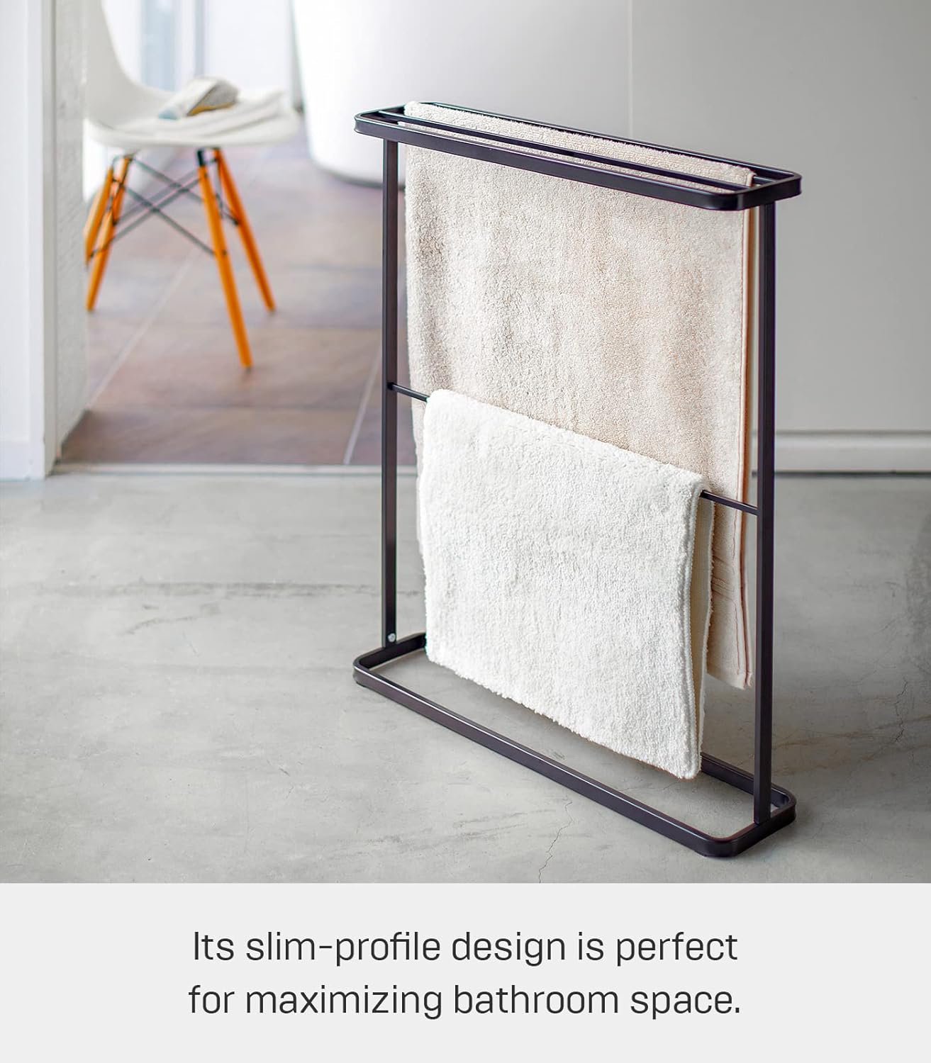 Yamazaki Home Bath Hanger-Bathroom Organizer Storage Holder Dry Steel | Towel Rack, One Size, Black - White image number 2