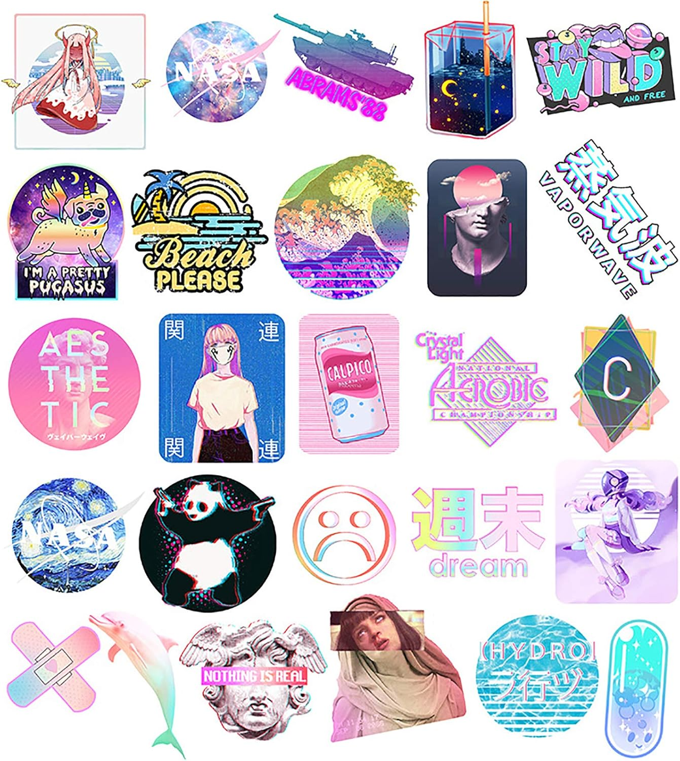 Doraking 200PCS Middle Boxed Size Art Theme Scrapbook Washi Stickers for Scrapbooking Diary Decoration, Arts Stickers (Vaporwave)