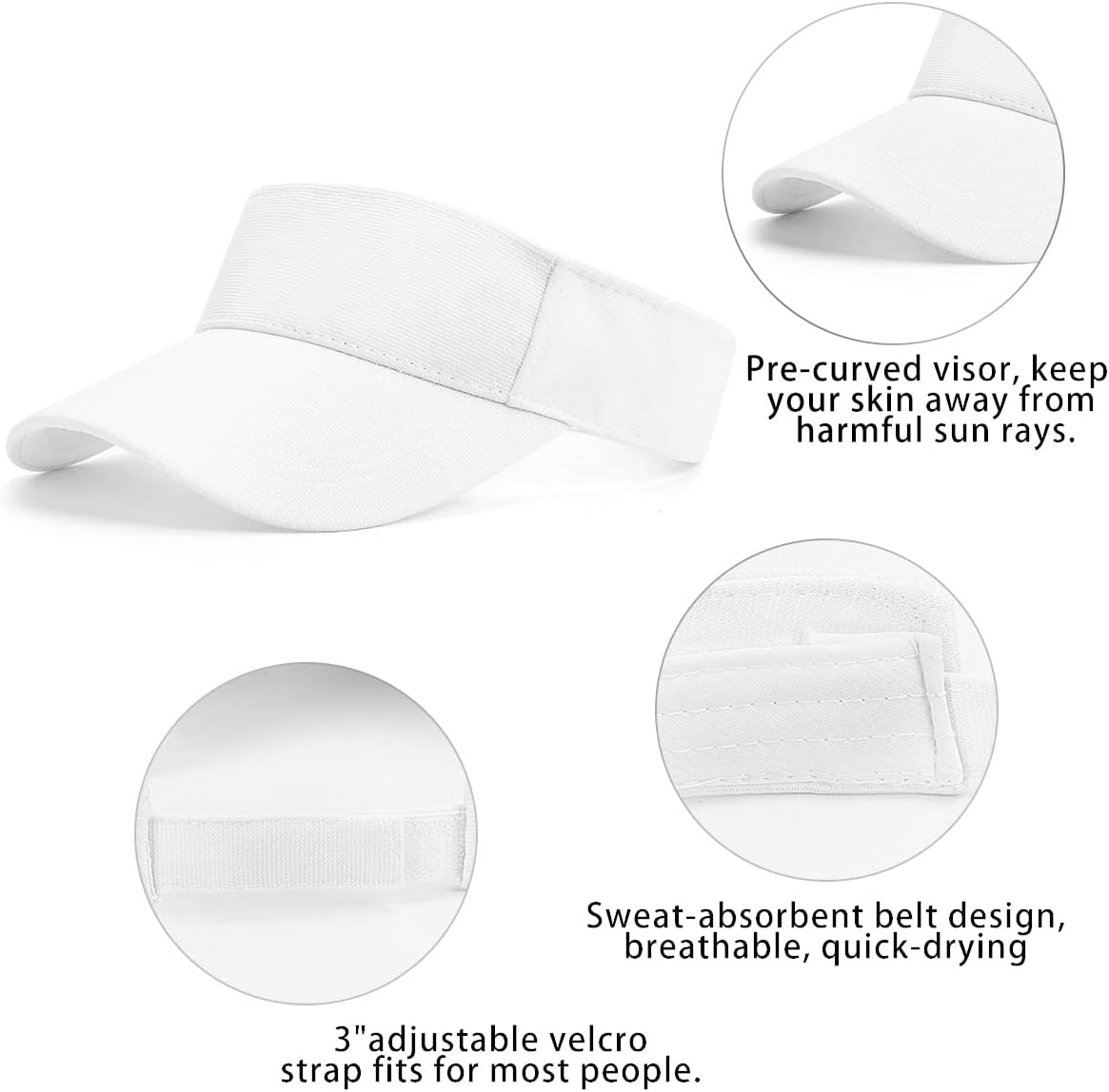 BLURBE Sun Visor Cap - Women Ponytail Baseball Cap, Sport Outdoor Plain Visor Cap, Adjustable Twill Golf Tennis Visor Hats for Men image number 3