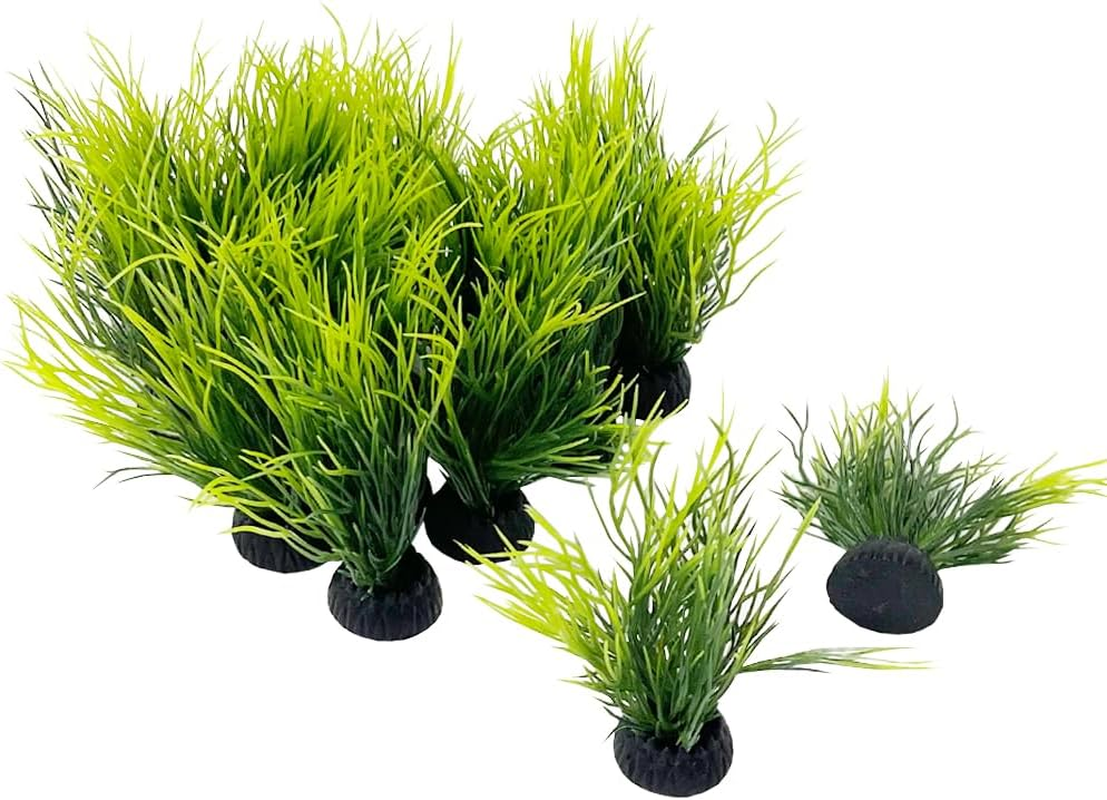 Smoothedo-Pets Aquarium Plants Fish Tank Decorations 20Pcs Small Size/1Inch Tall Plastic Artificial Plant Goldfish Waterscape Fish Hides Mini Grass Set (Green-Dark)