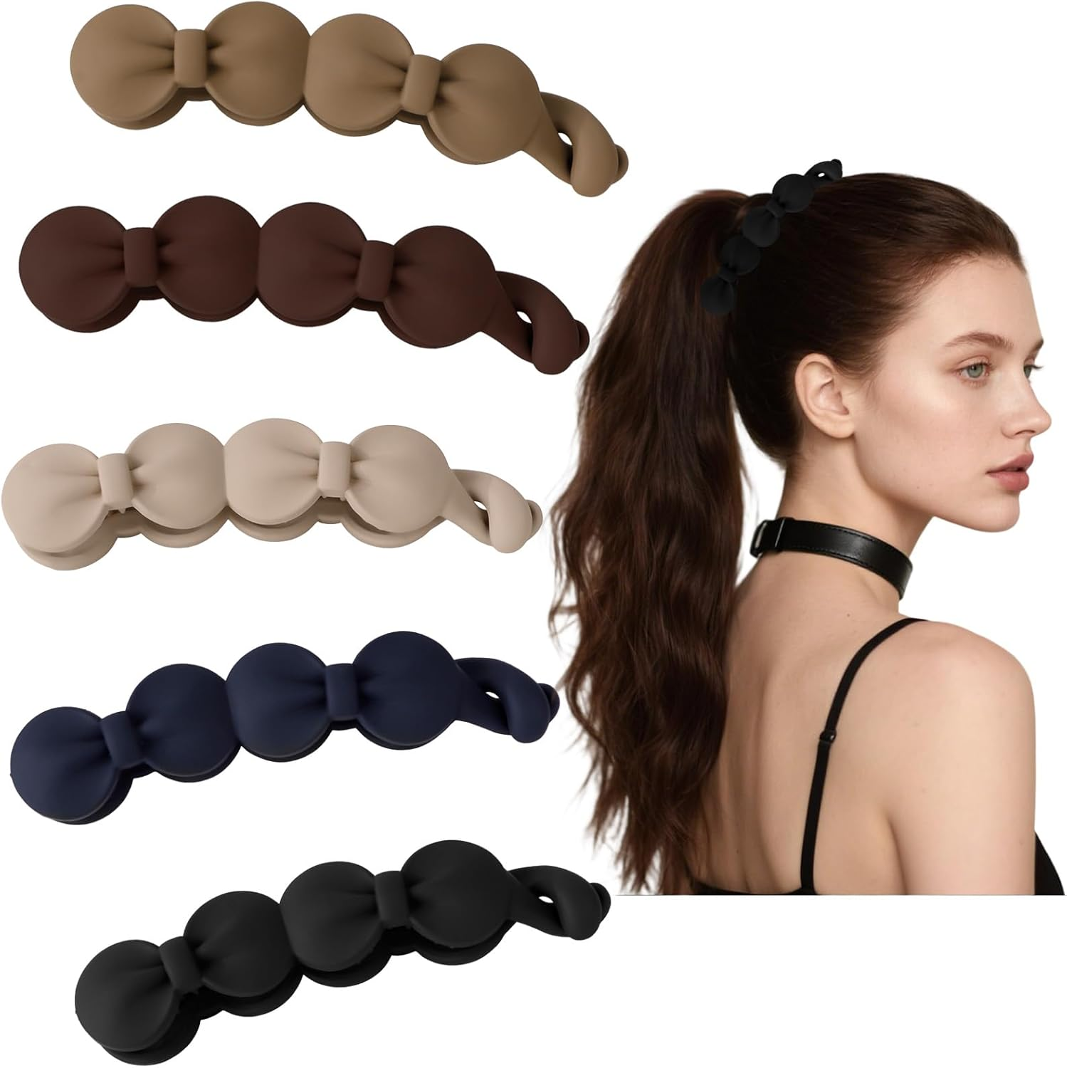 Srotmirw Banana Clip, Pack of 5 Brown Hair Clips Women by Solid Color for Women and Girls