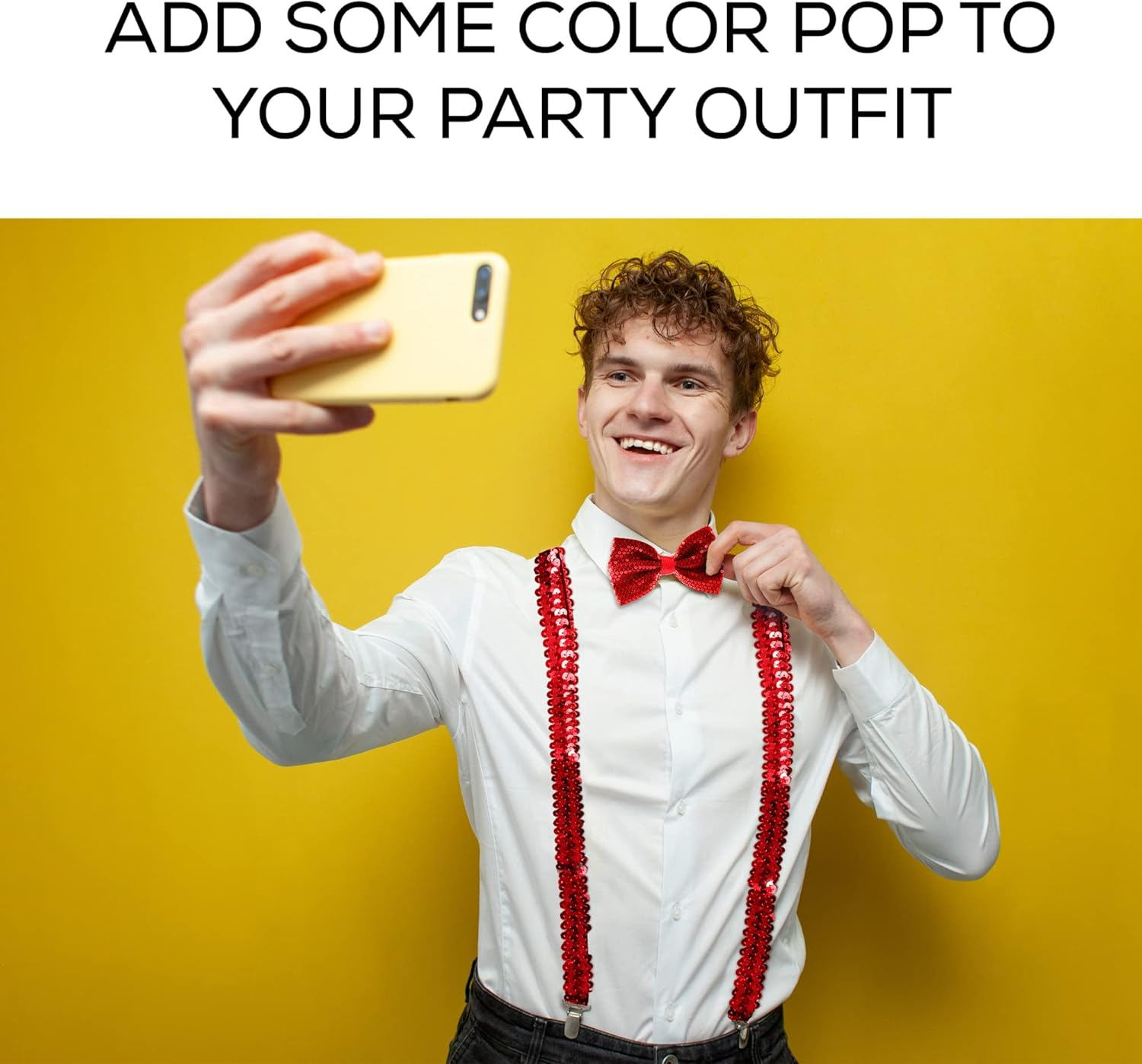 Man of Men - Premium Sequin Bow Tie & Suspenders Set - Blue image number 7